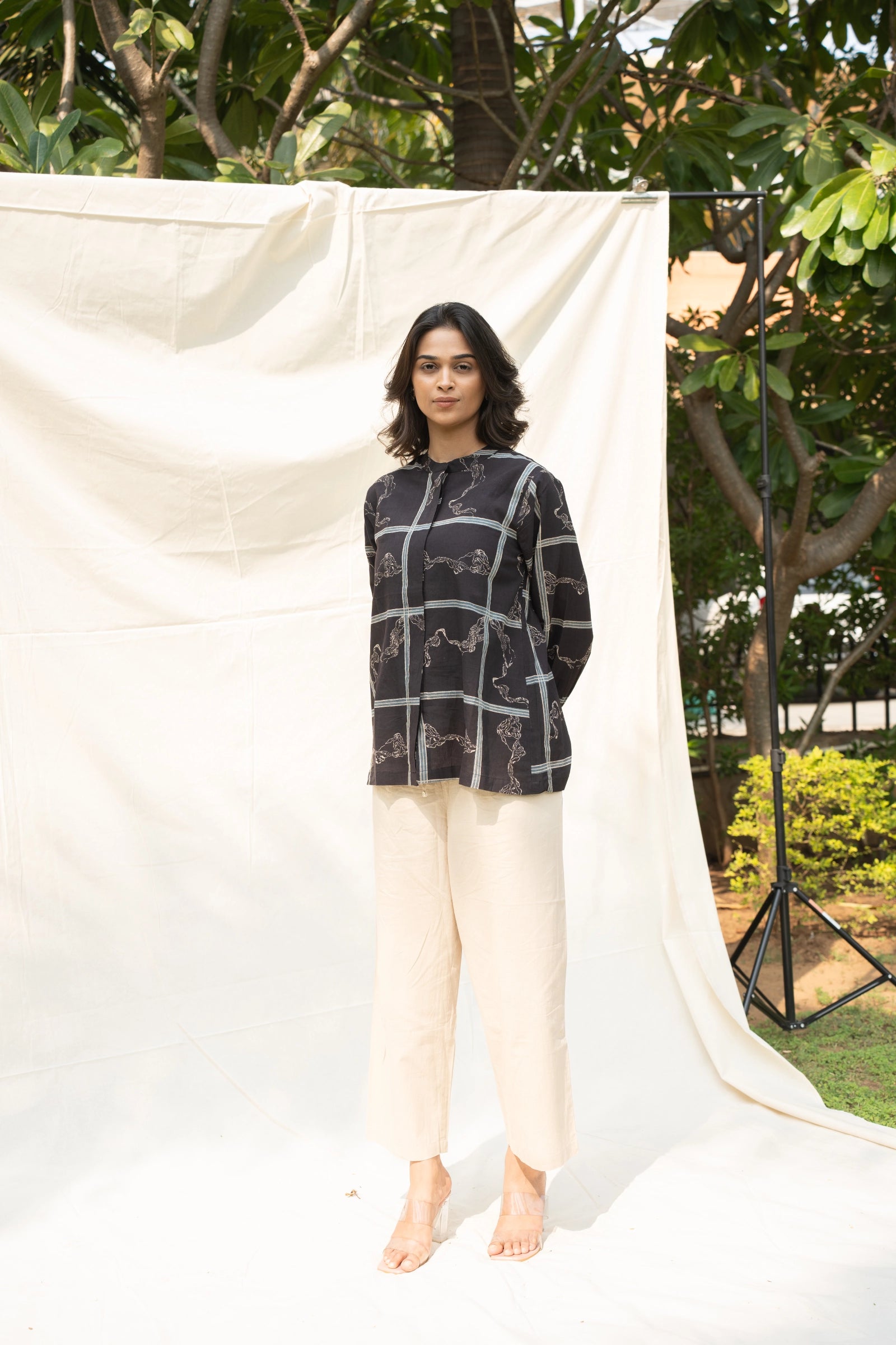 Black Mandarin Collar top