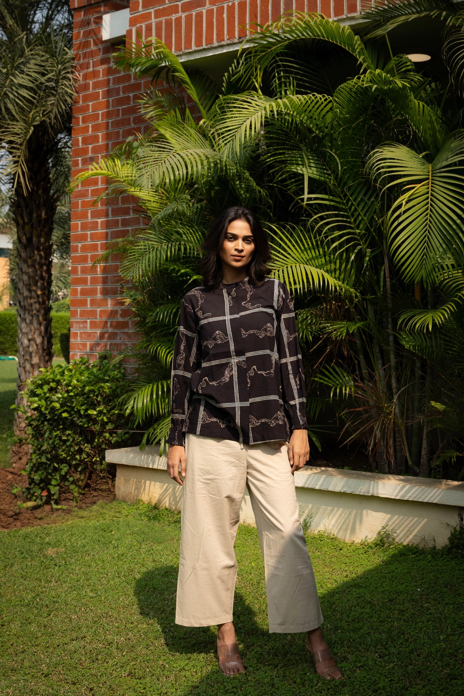 Black Mandarin Collar top