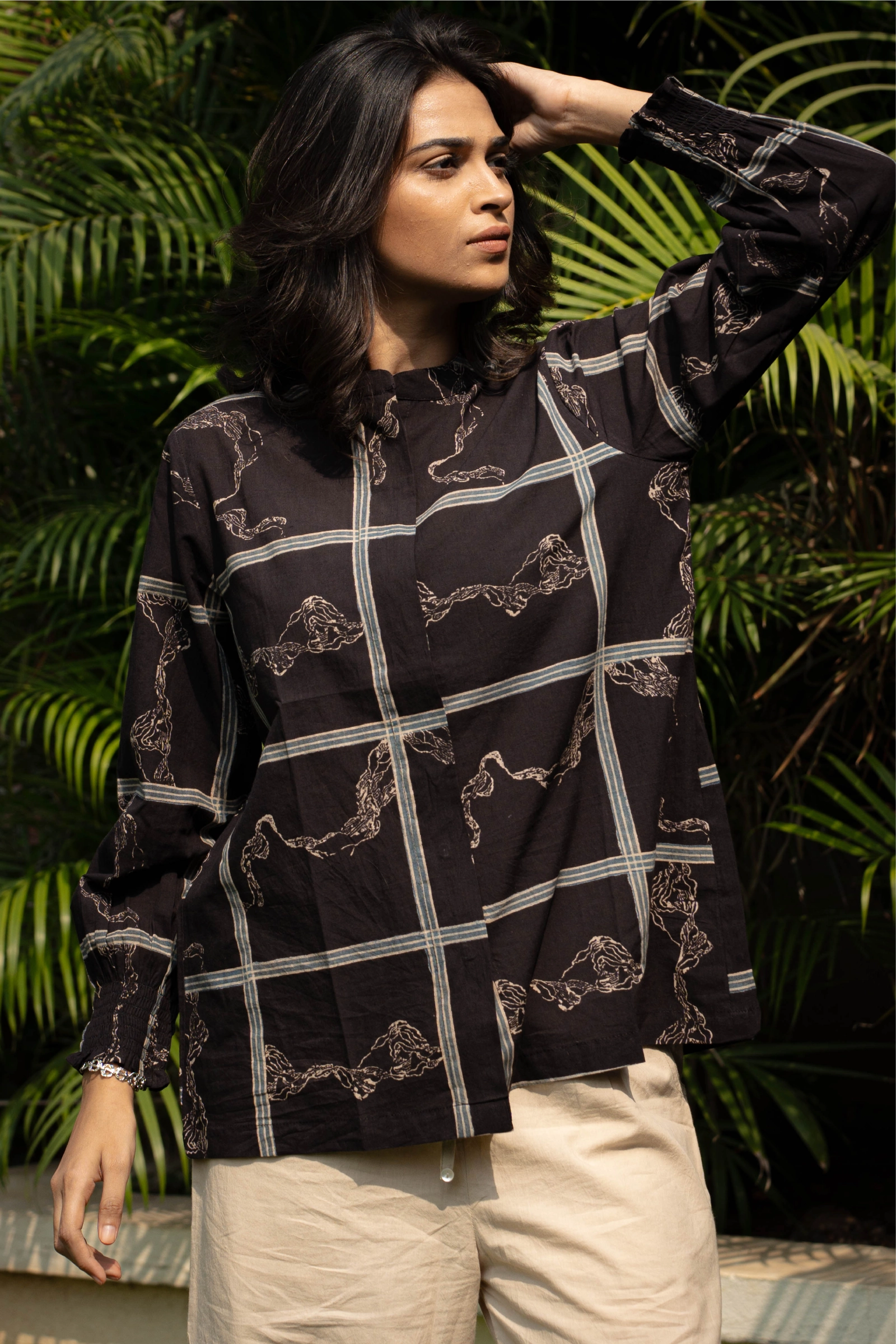 Black Mandarin Collar top