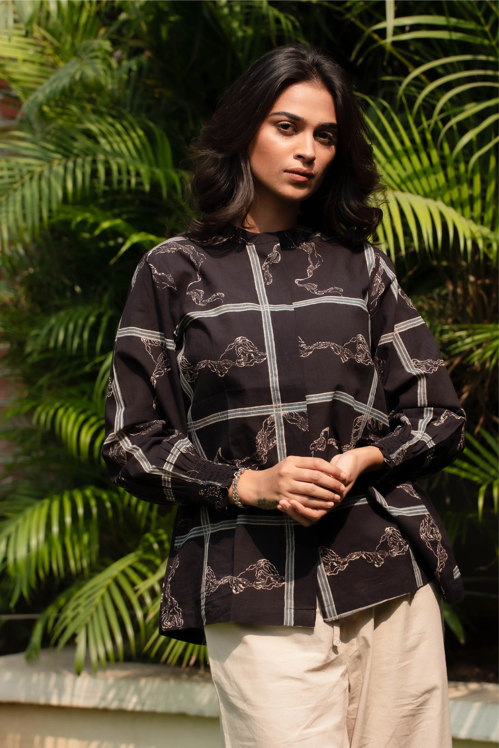 Black Mandarin Collar top