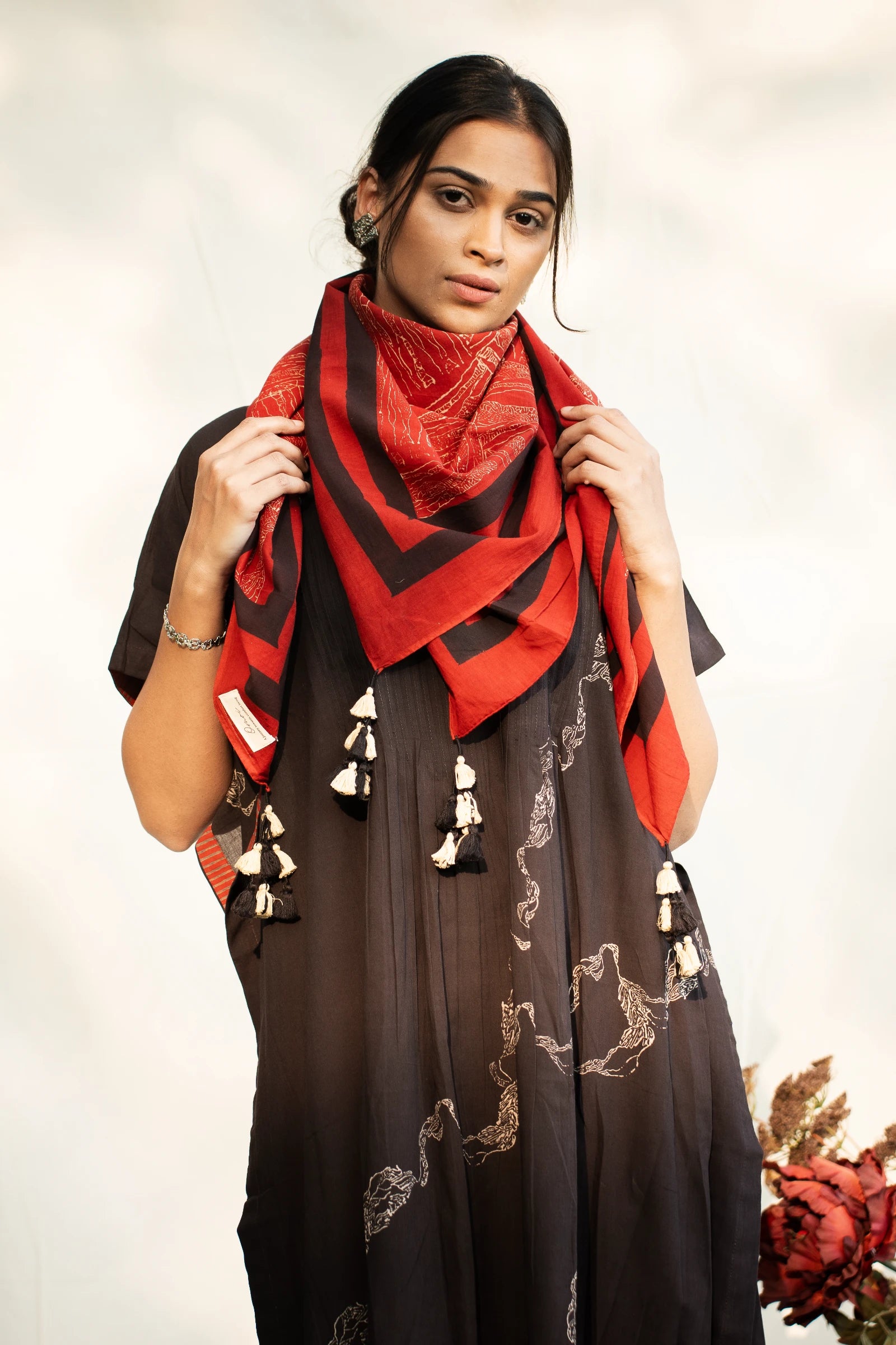 Black Mandarin Cotton Kaftan