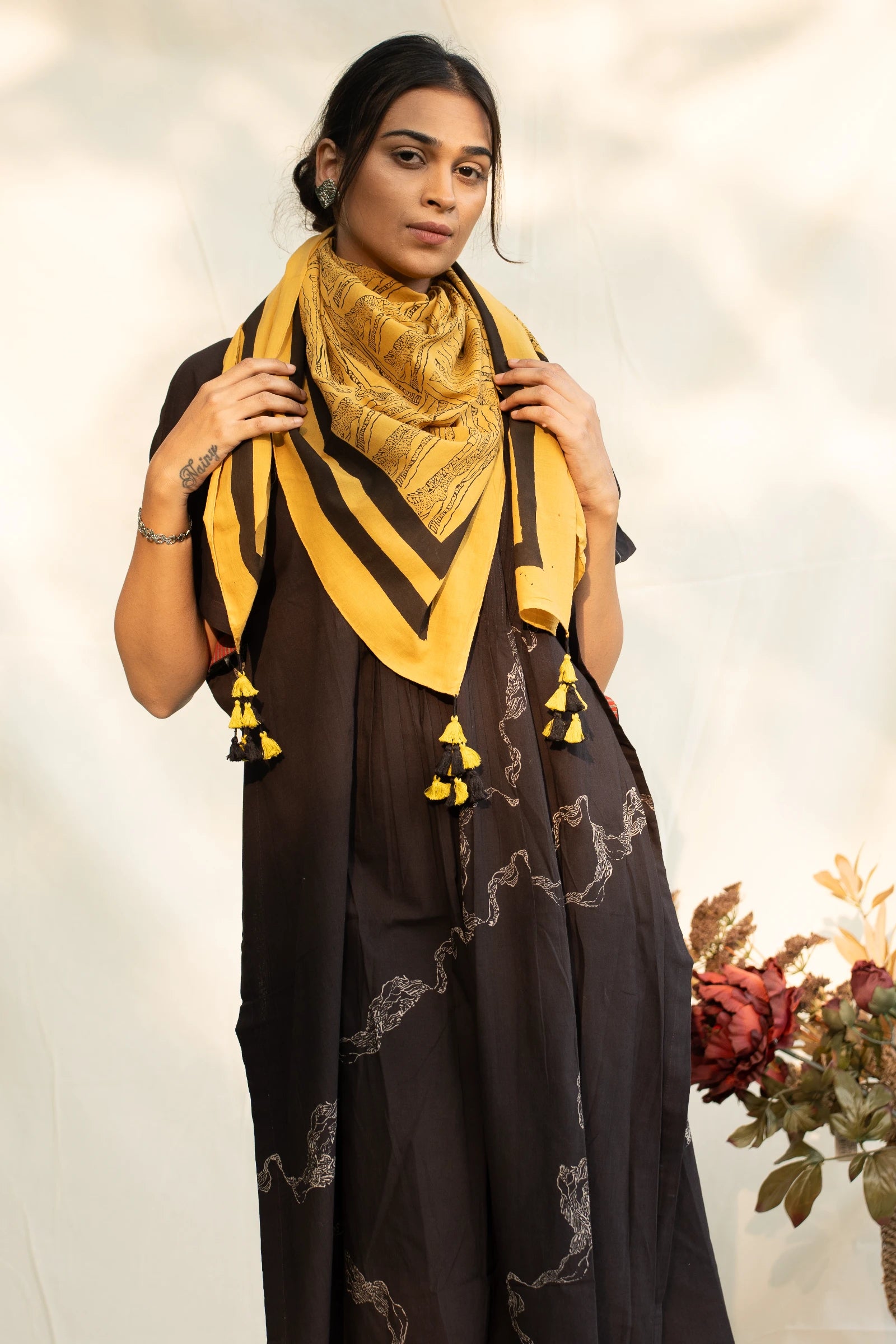 Black Mandarin Cotton Kaftan
