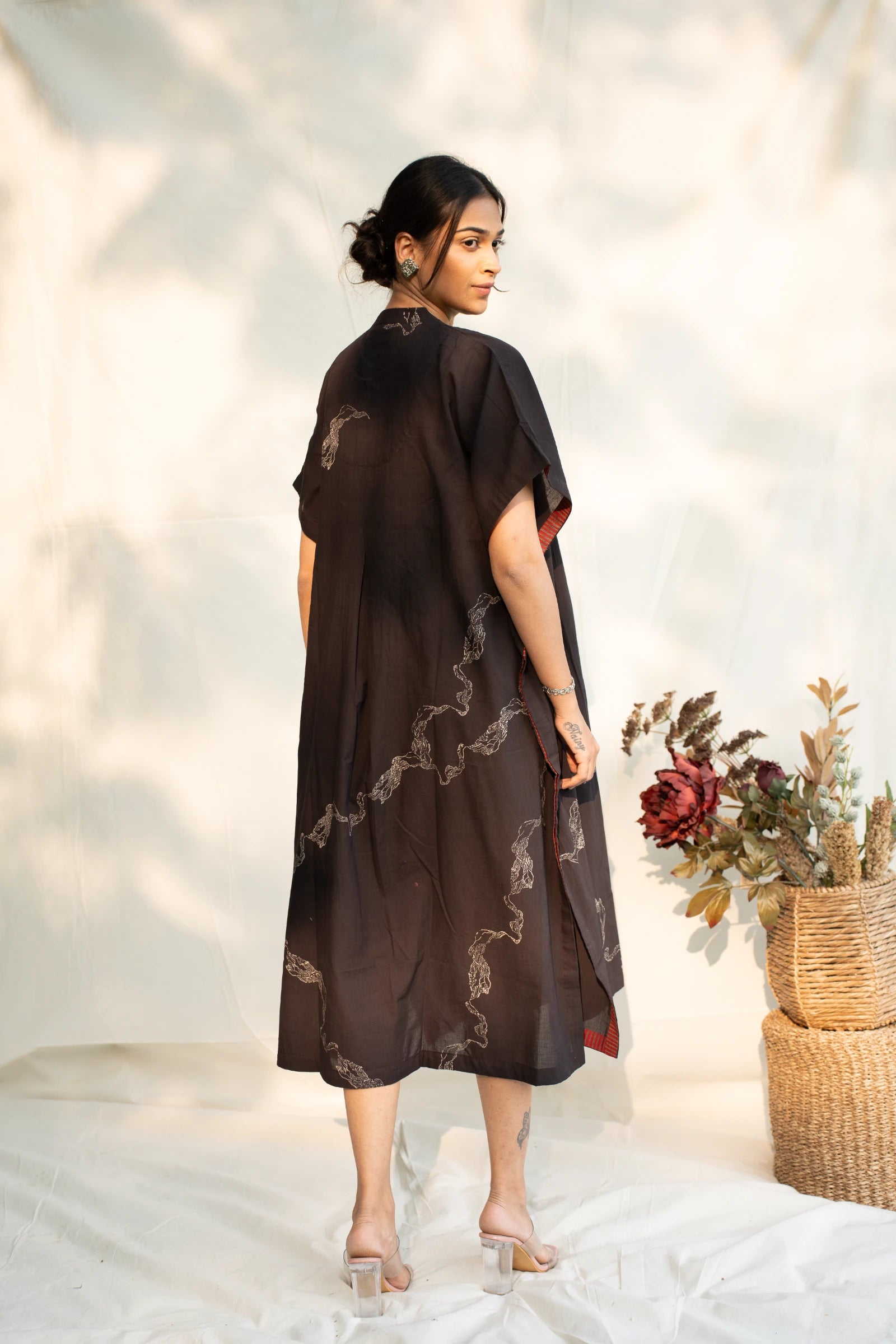 Black Mandarin Cotton Kaftan