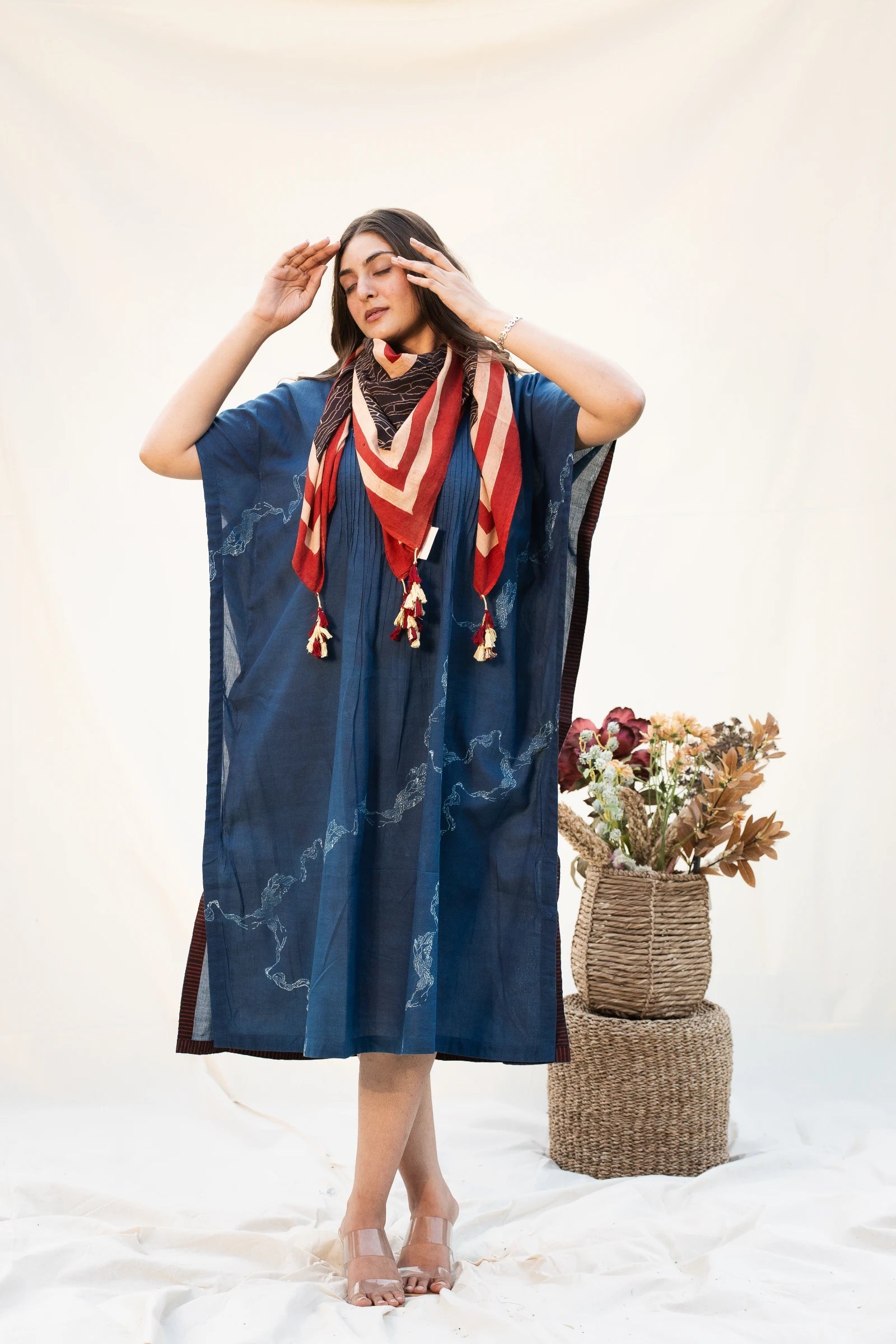 Indigo Mandarin Cotton Kaftan
