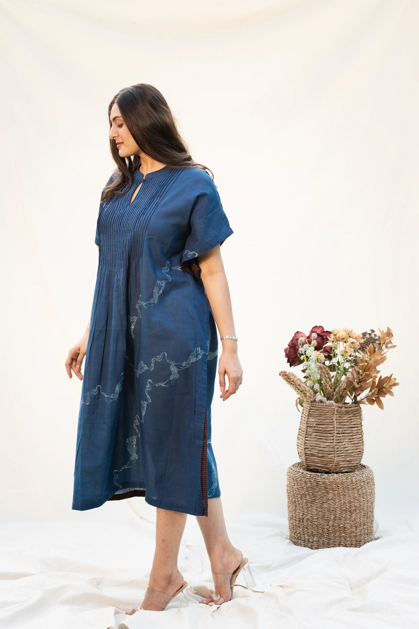 Indigo Mandarin Cotton Kaftan