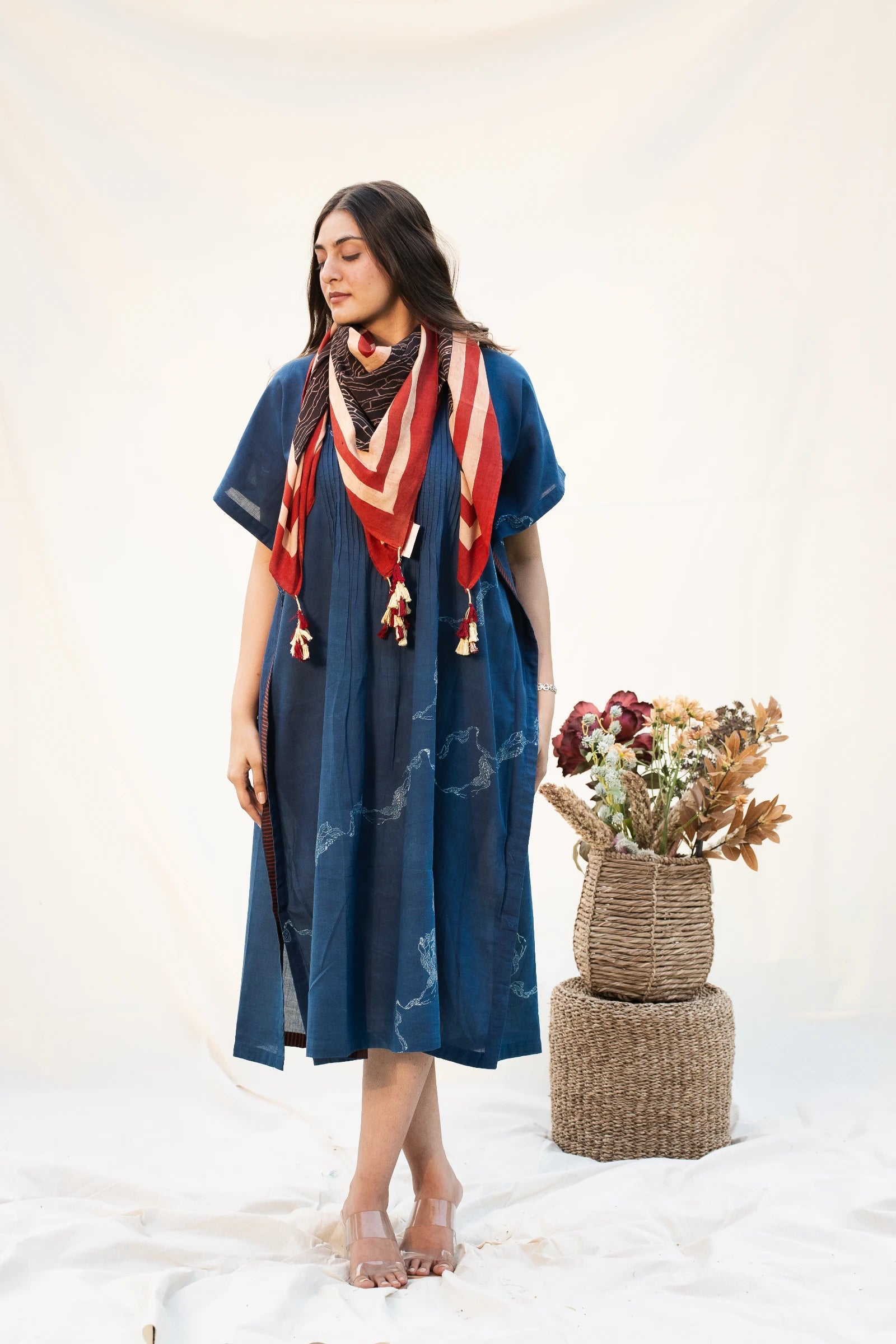 Indigo Mandarin Cotton Kaftan
