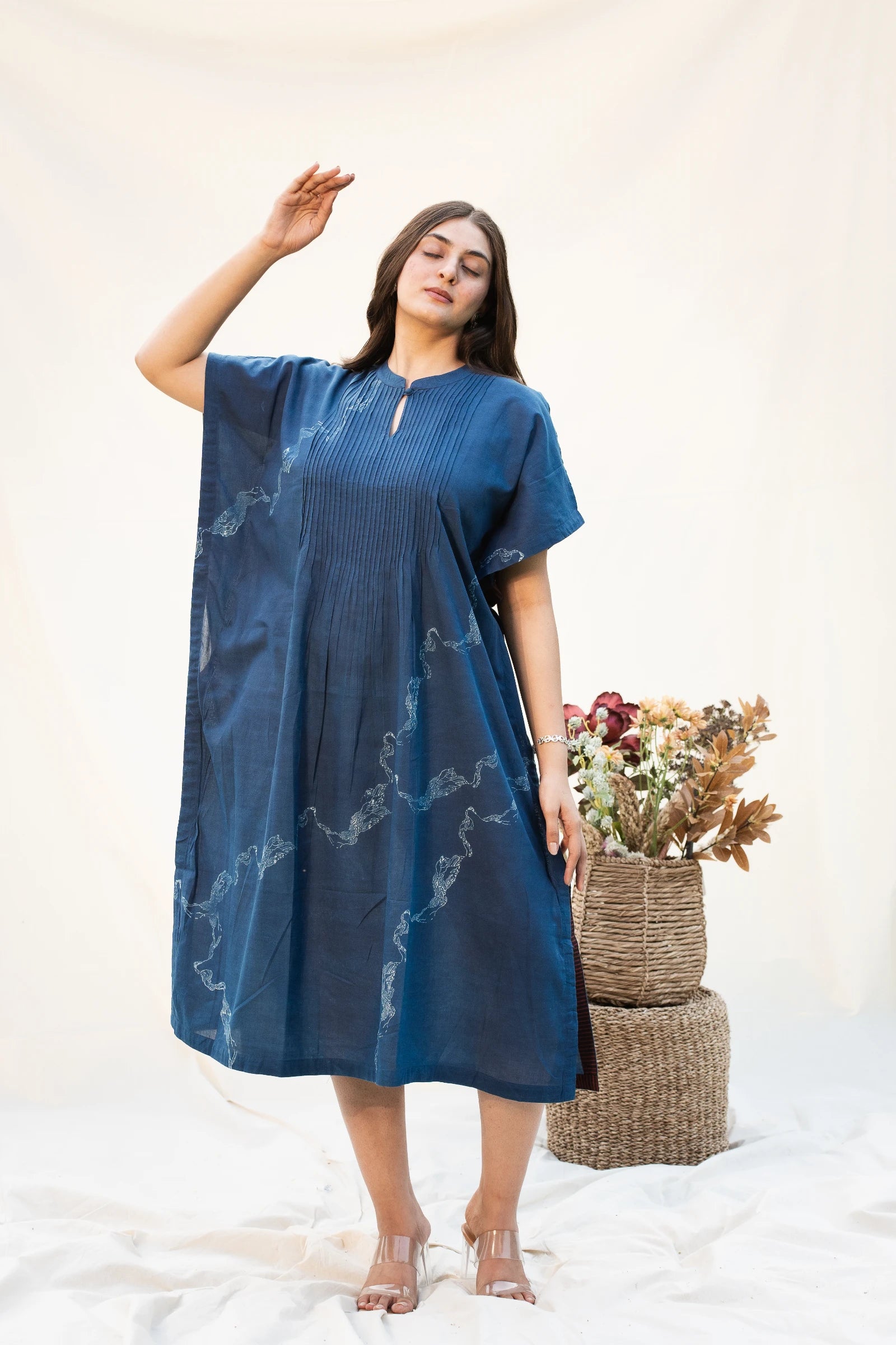 Indigo Mandarin Cotton Kaftan