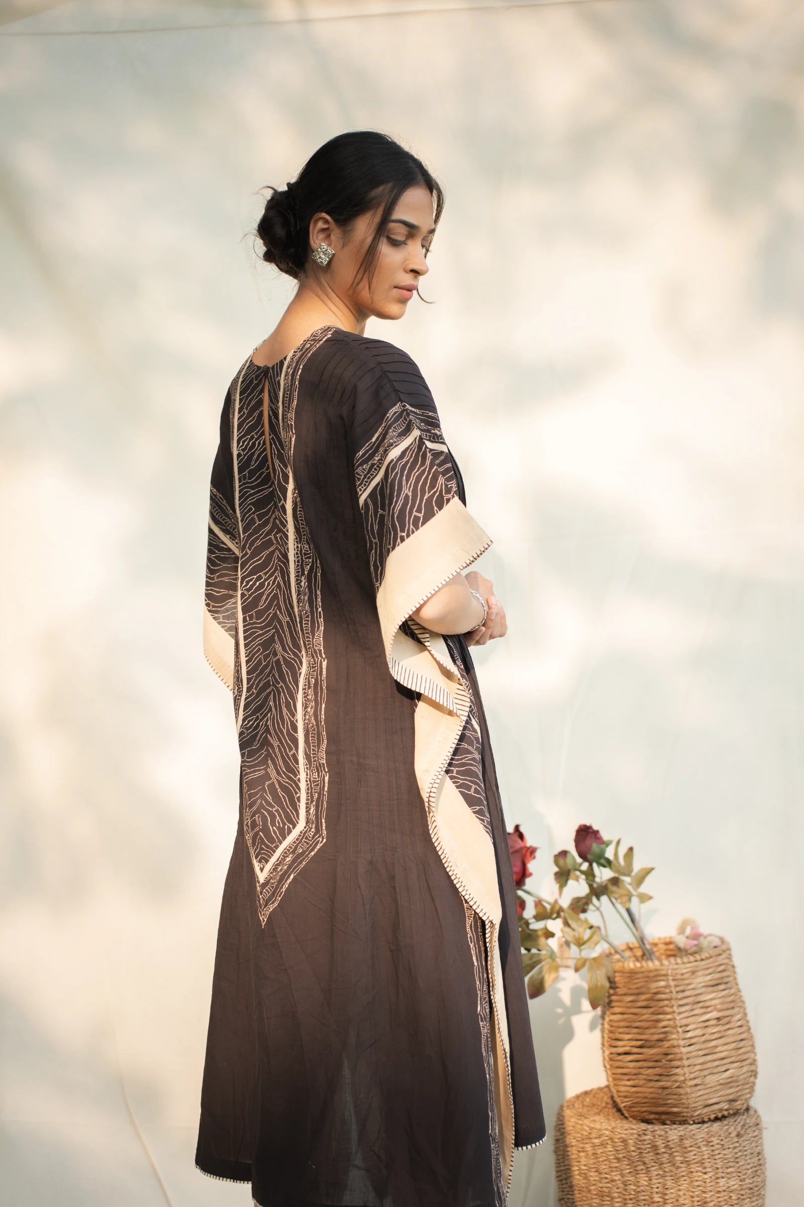 Black Round Neck Cotton Kaftan