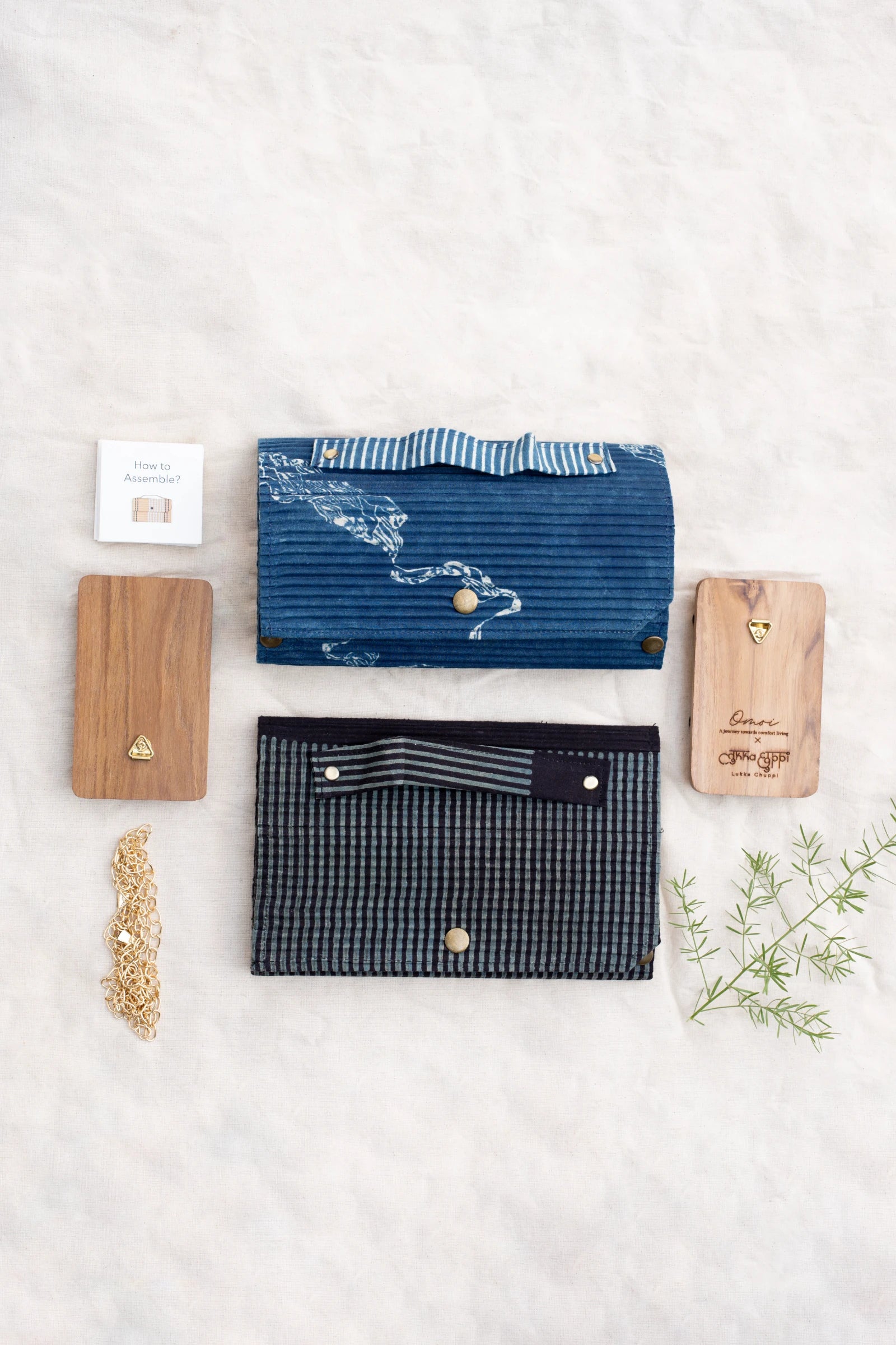 Upcycled Double Sleeves Clutch- Indigo & Black