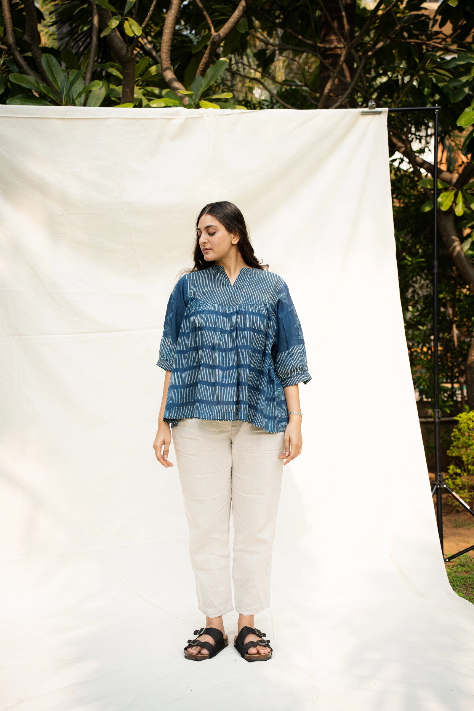 Indigo Balloon Sleeves Top