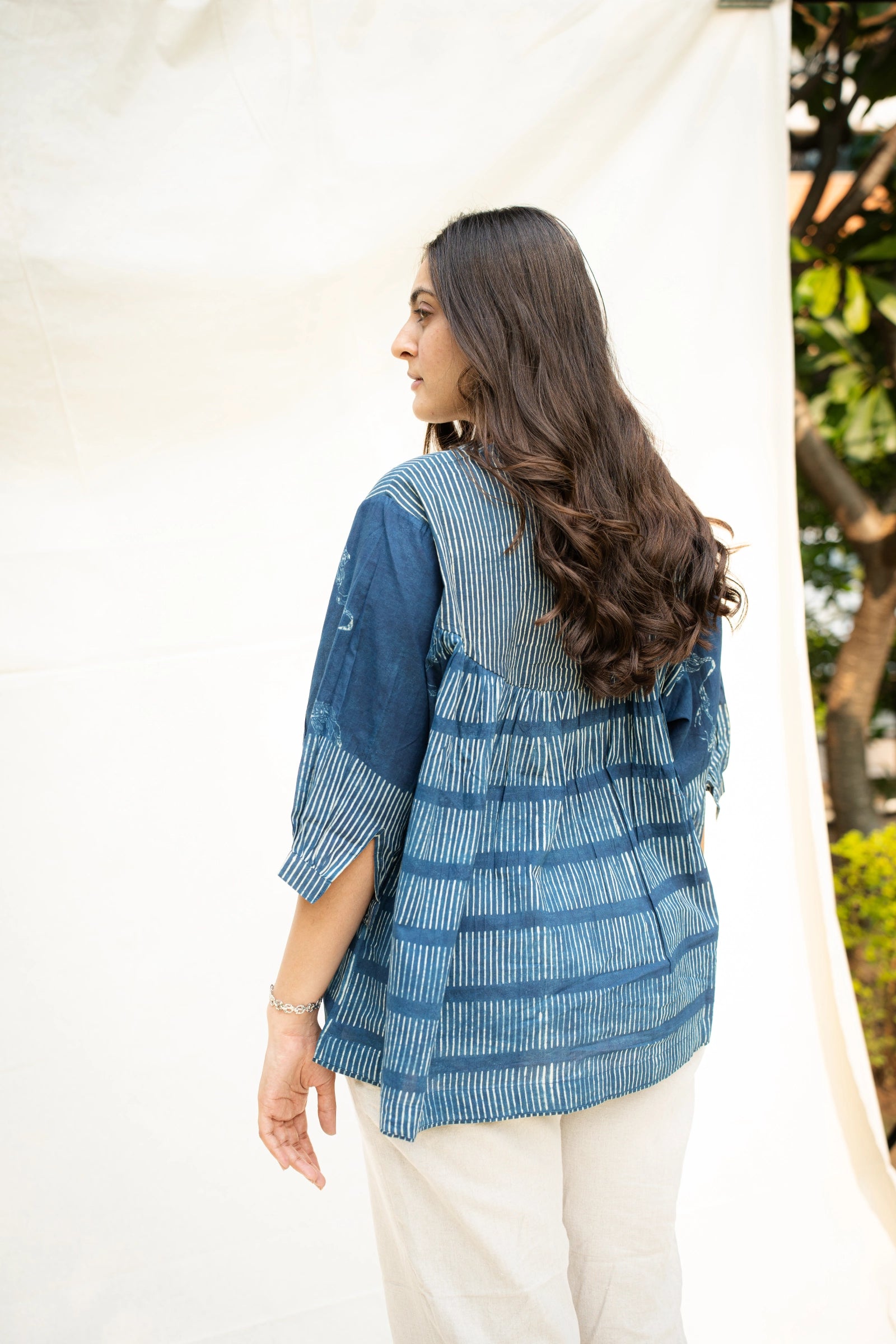 Indigo Balloon Sleeves Top