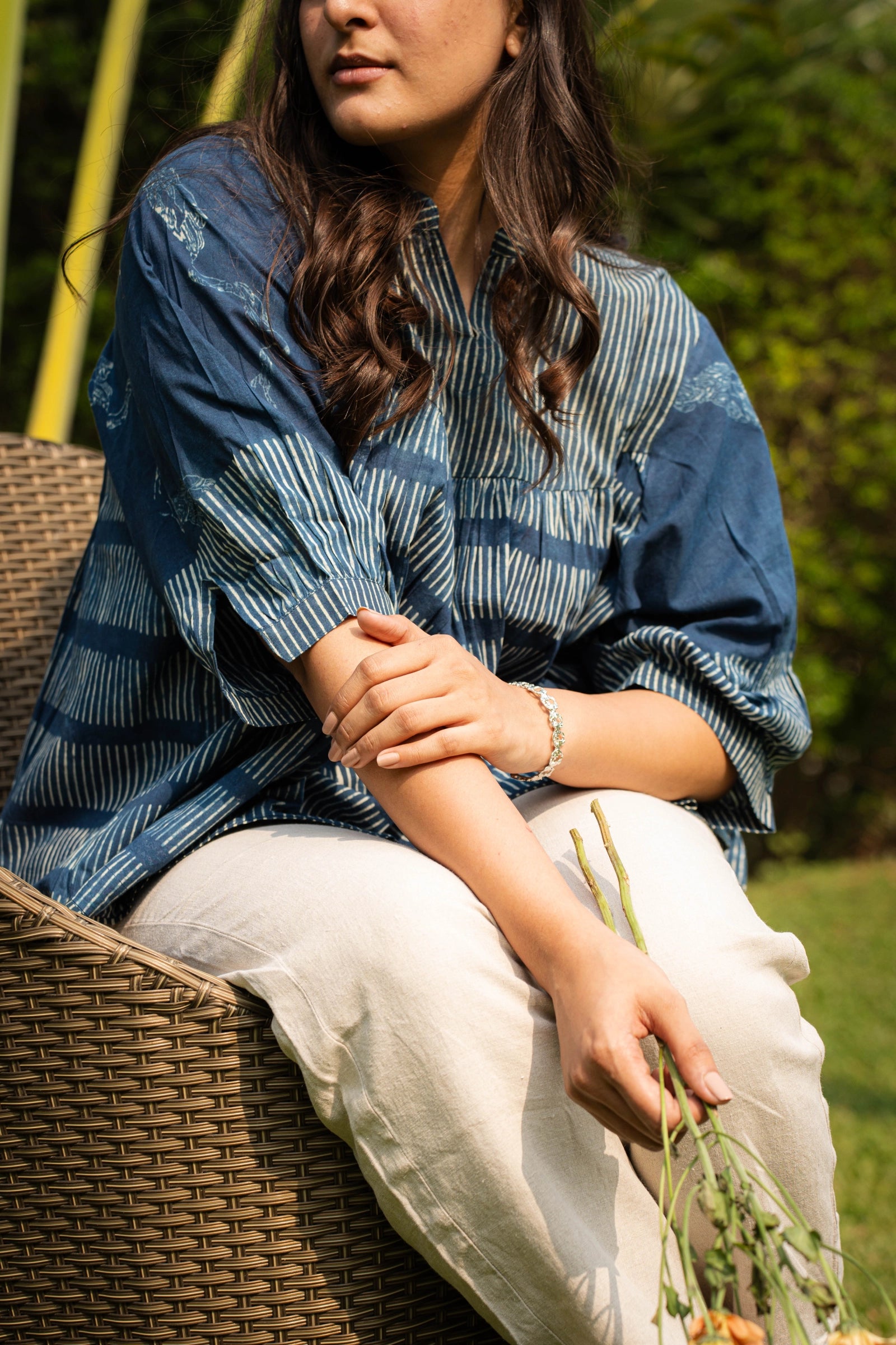 Indigo Balloon Sleeves Top