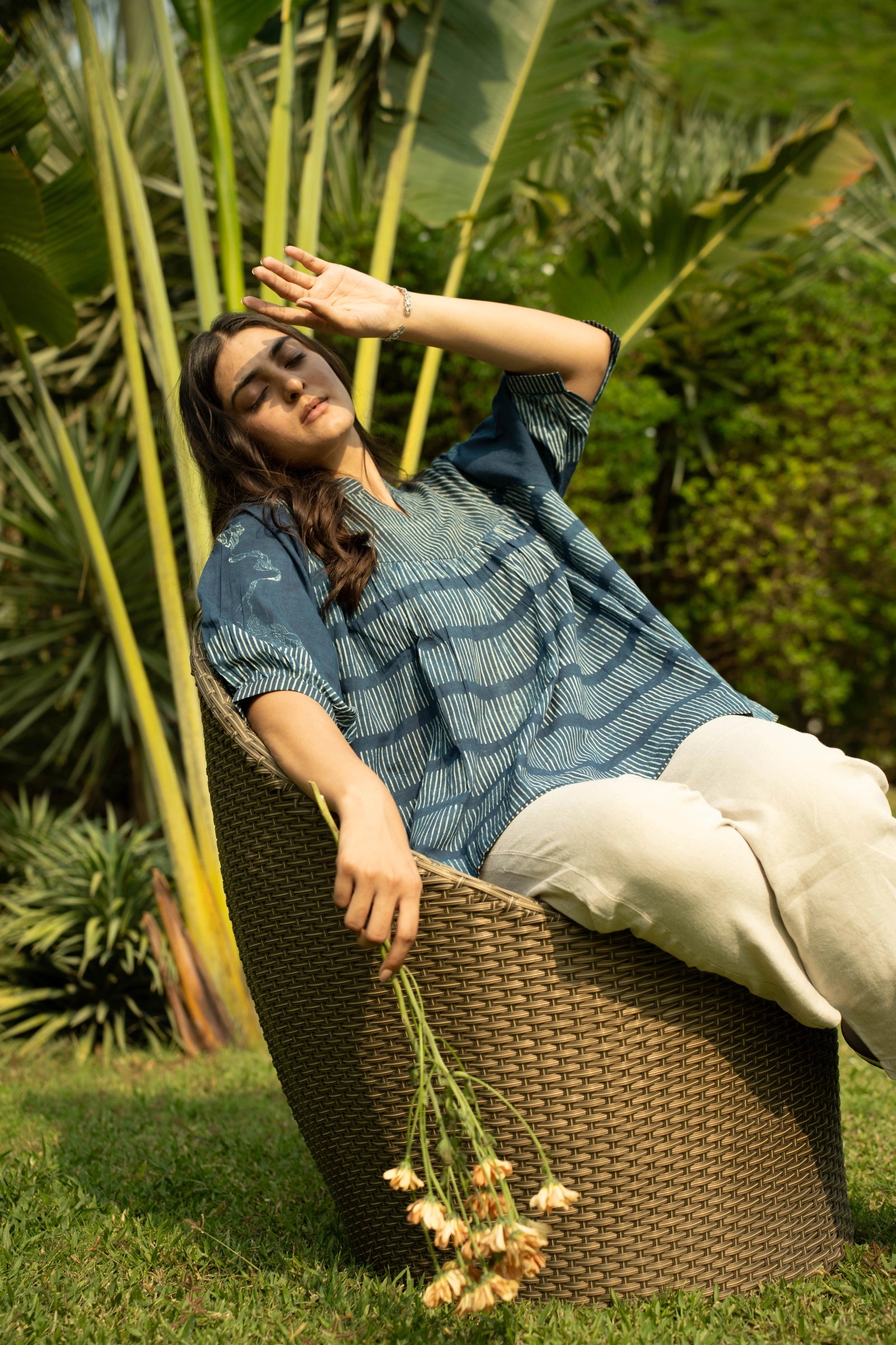 Indigo Balloon Sleeves Top