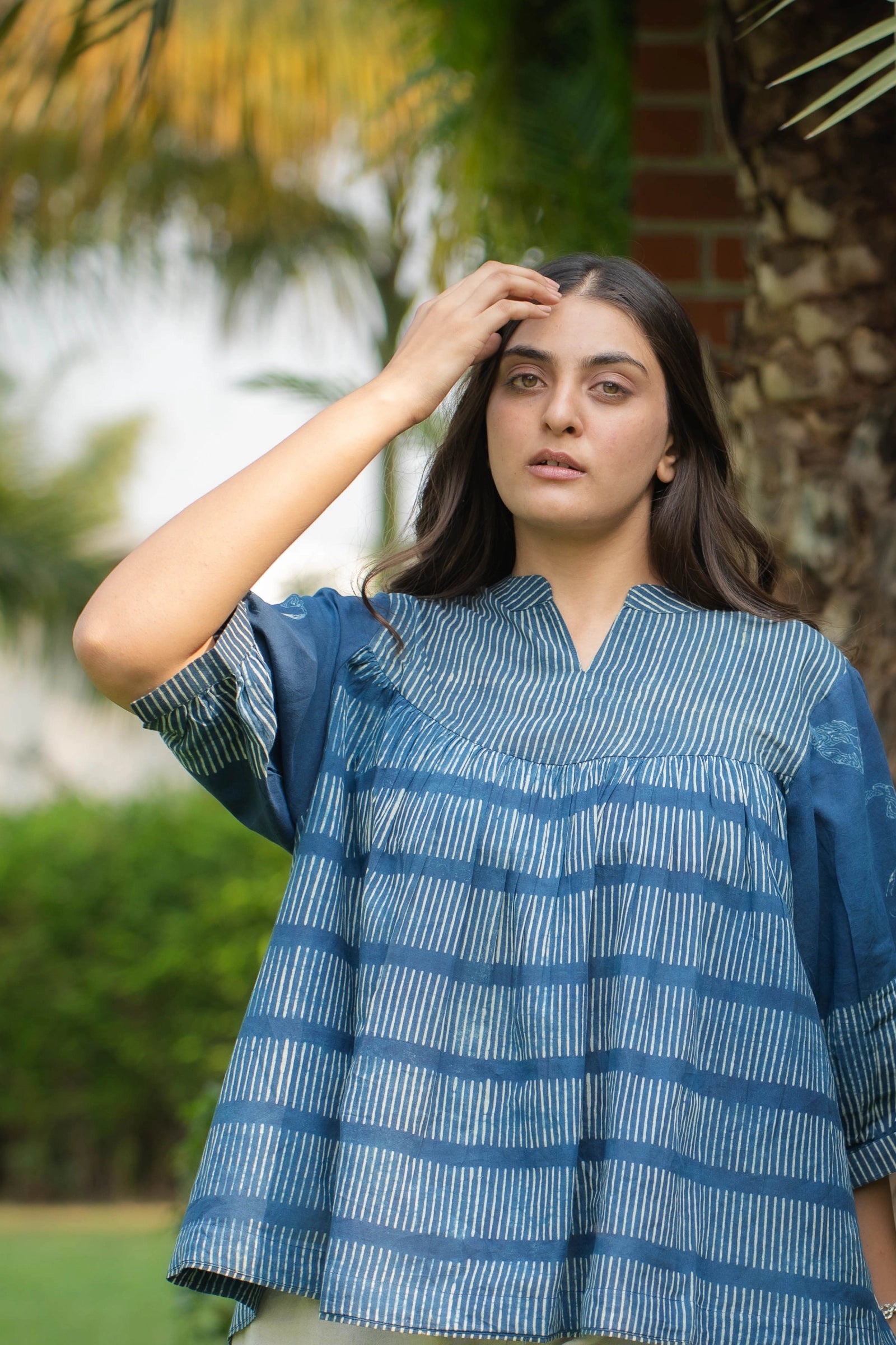 Indigo Balloon Sleeves Top