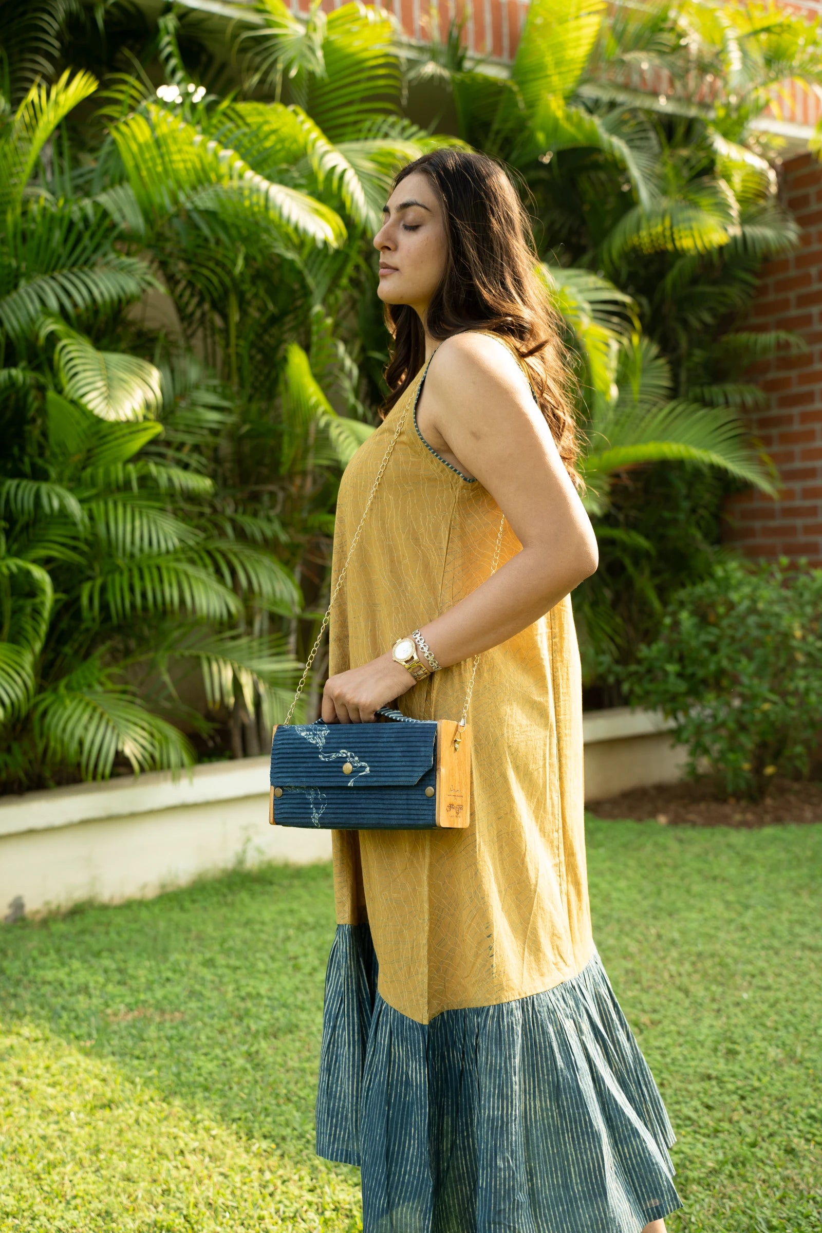 Upcycled Double Sleeves Clutch- Indigo & Black