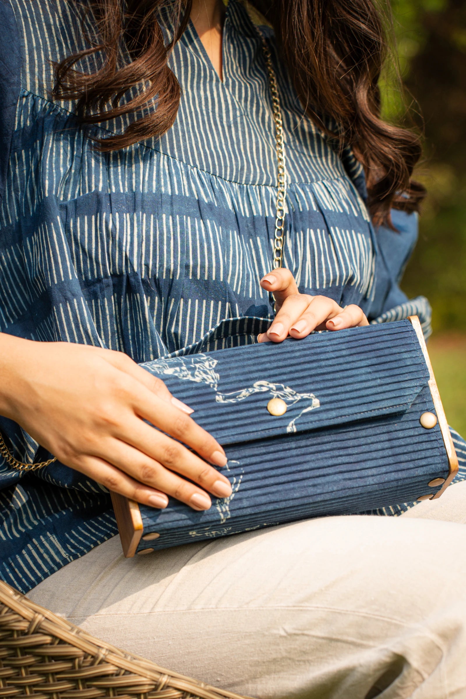 Upcycled Double Sleeves Clutch- Indigo & Black