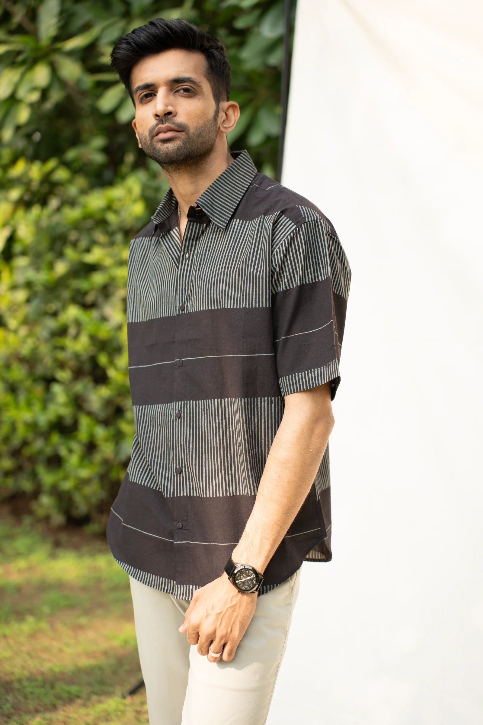 Black Linear Mens Shirt