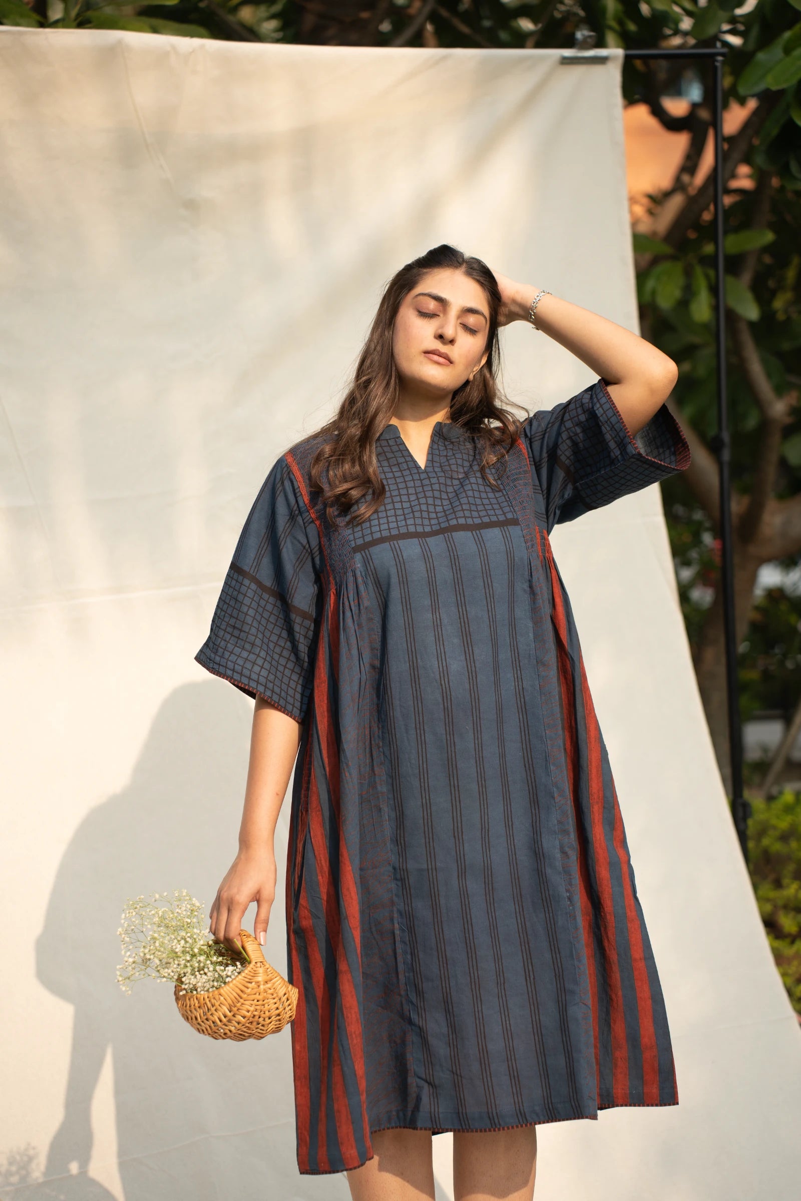 Indigo Kimono Sleeve Dress