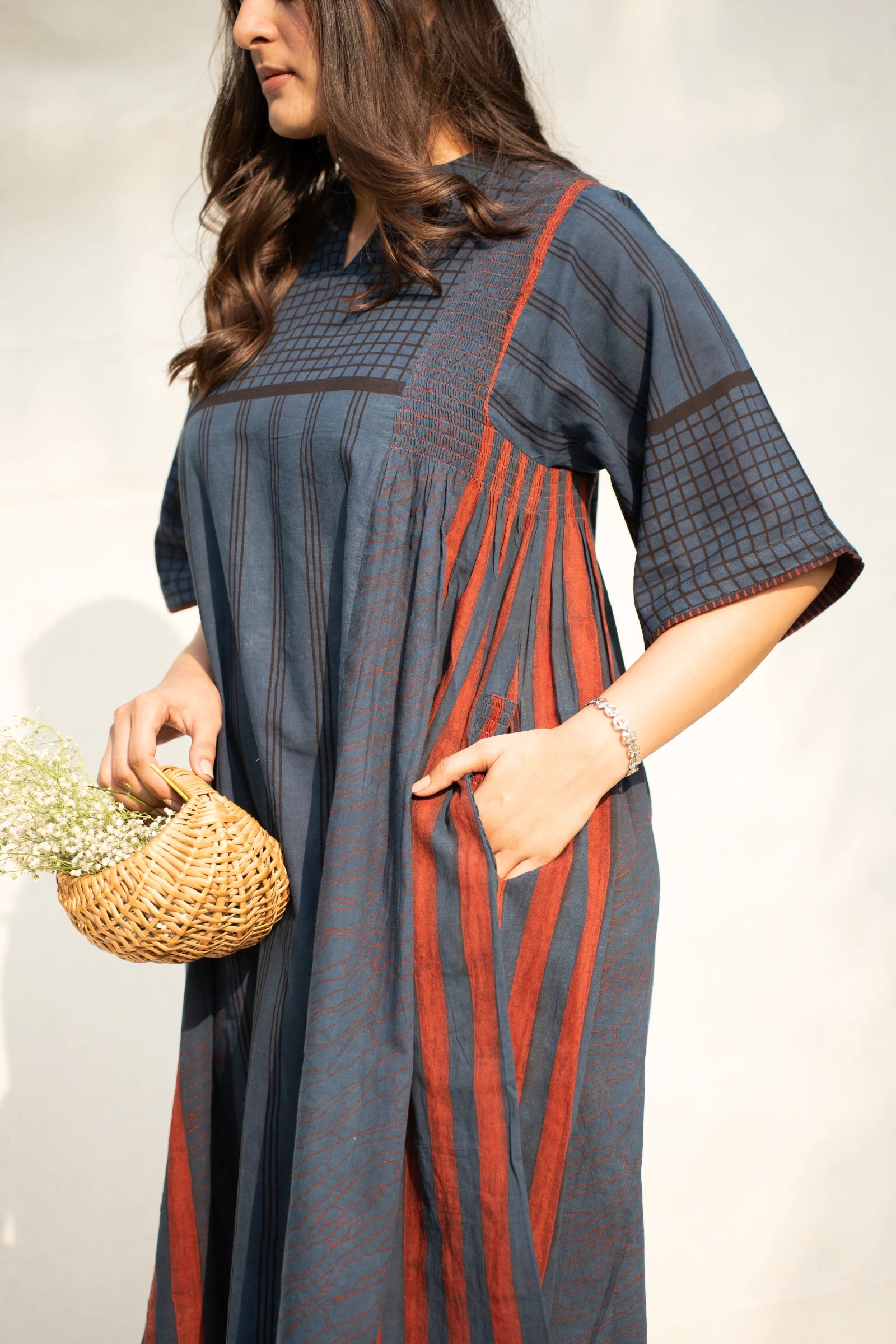 Indigo Kimono Sleeve Dress