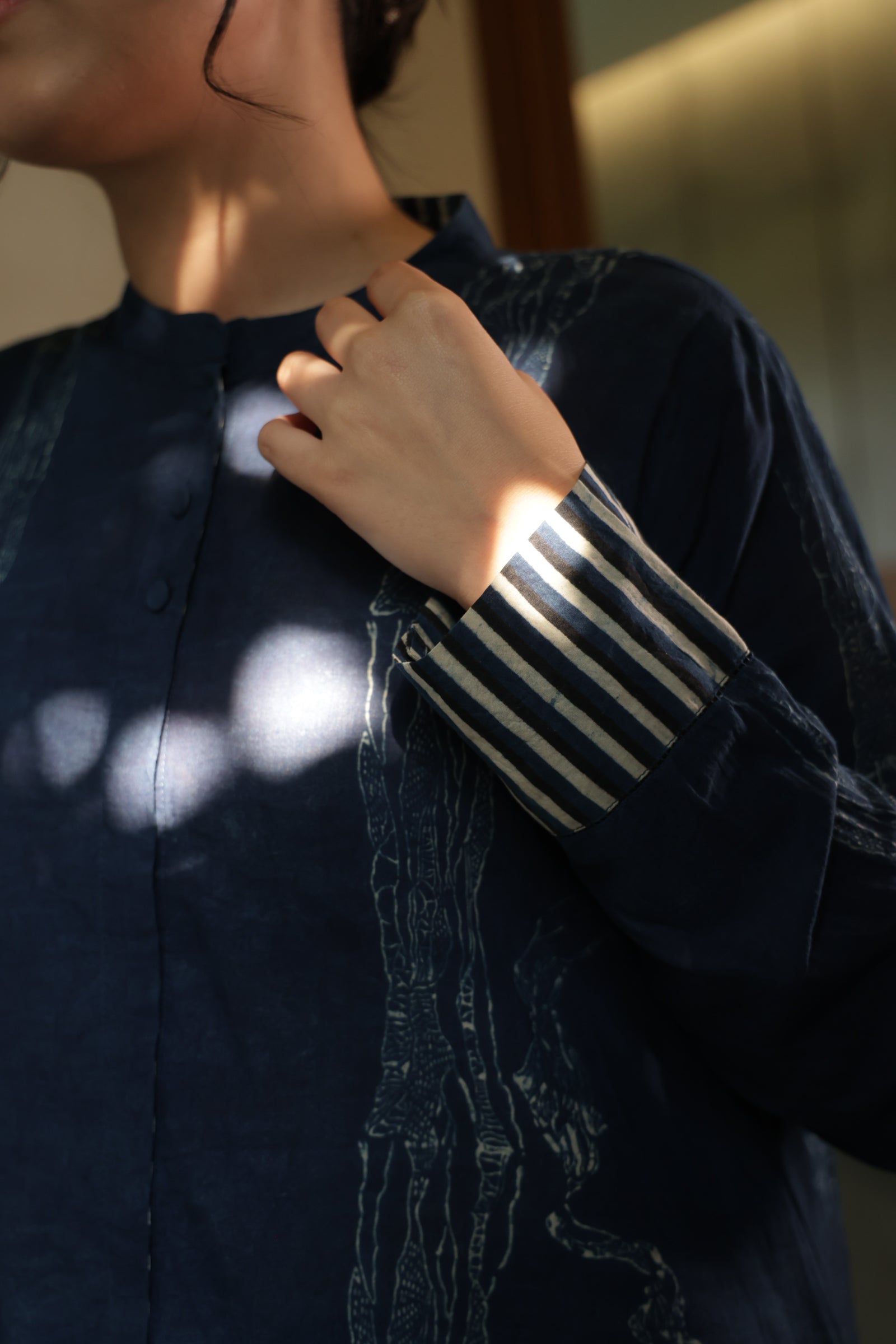 Indigo Mandarin Collar Cotton Kurta