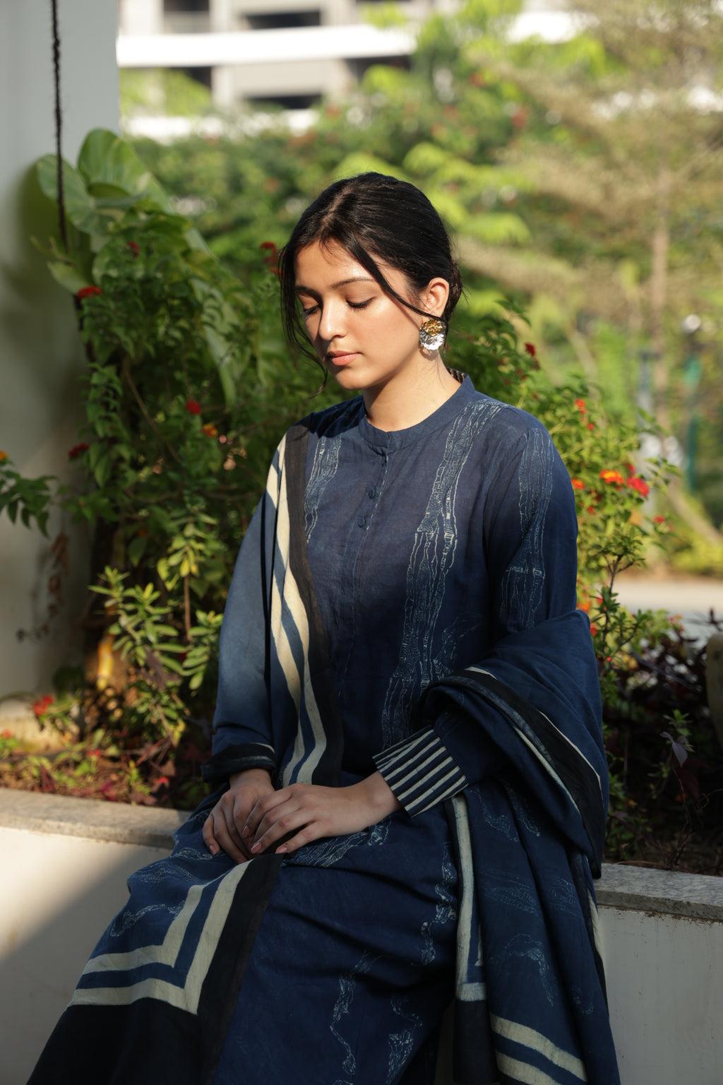 Indigo Mandarin Collar Cotton Kurta