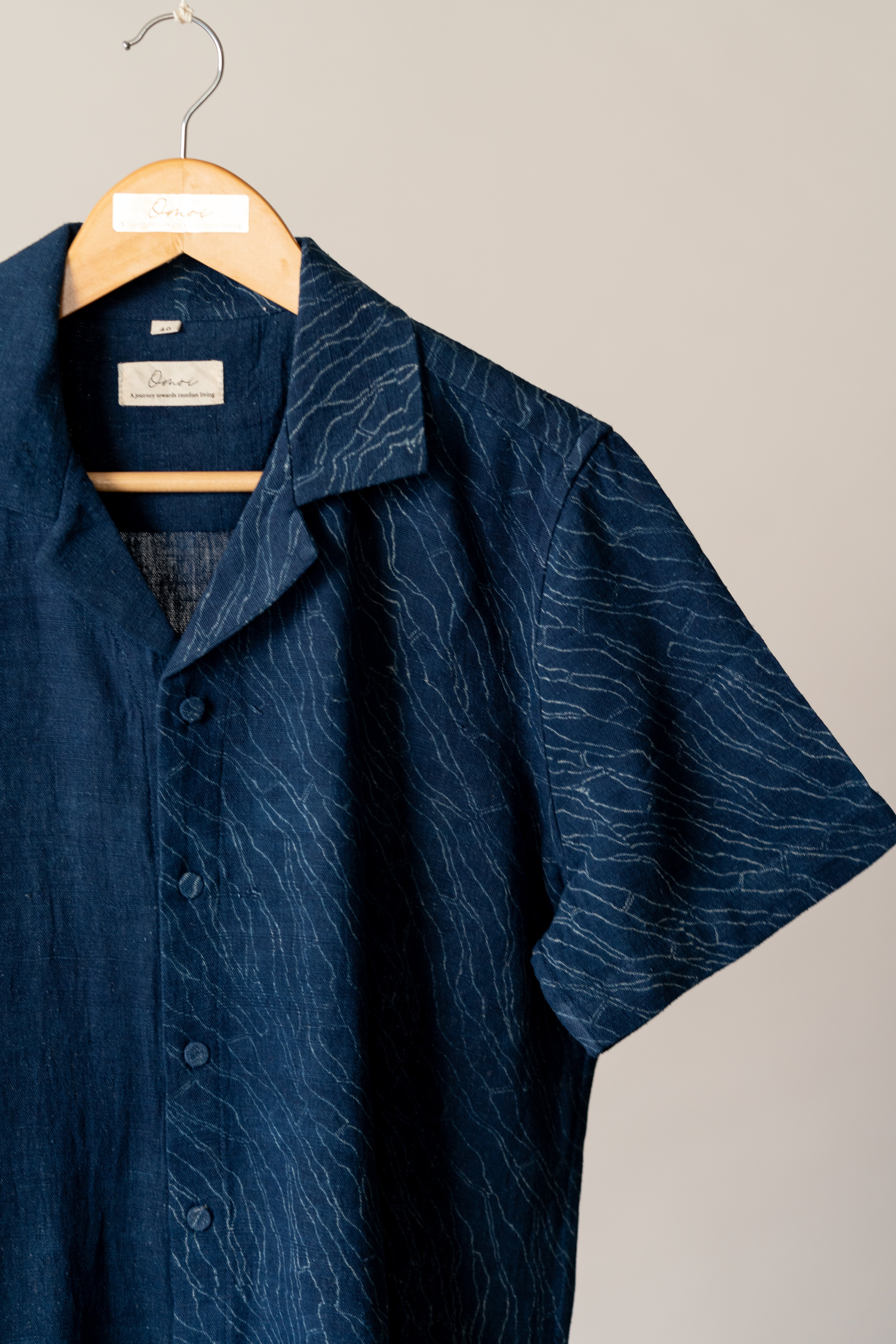 Indigo Notched Collar Mens Kala Cotton Shirt
