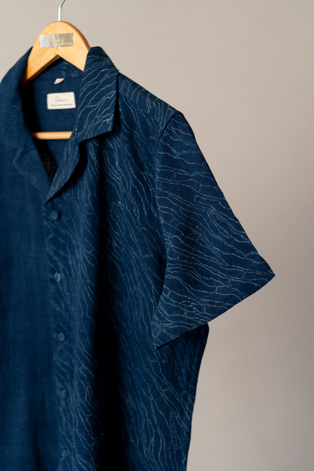 Indigo Notched Collar Mens Kala Cotton Shirt