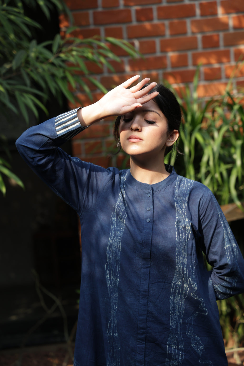 Indigo Mandarin Collar Cotton Kurta