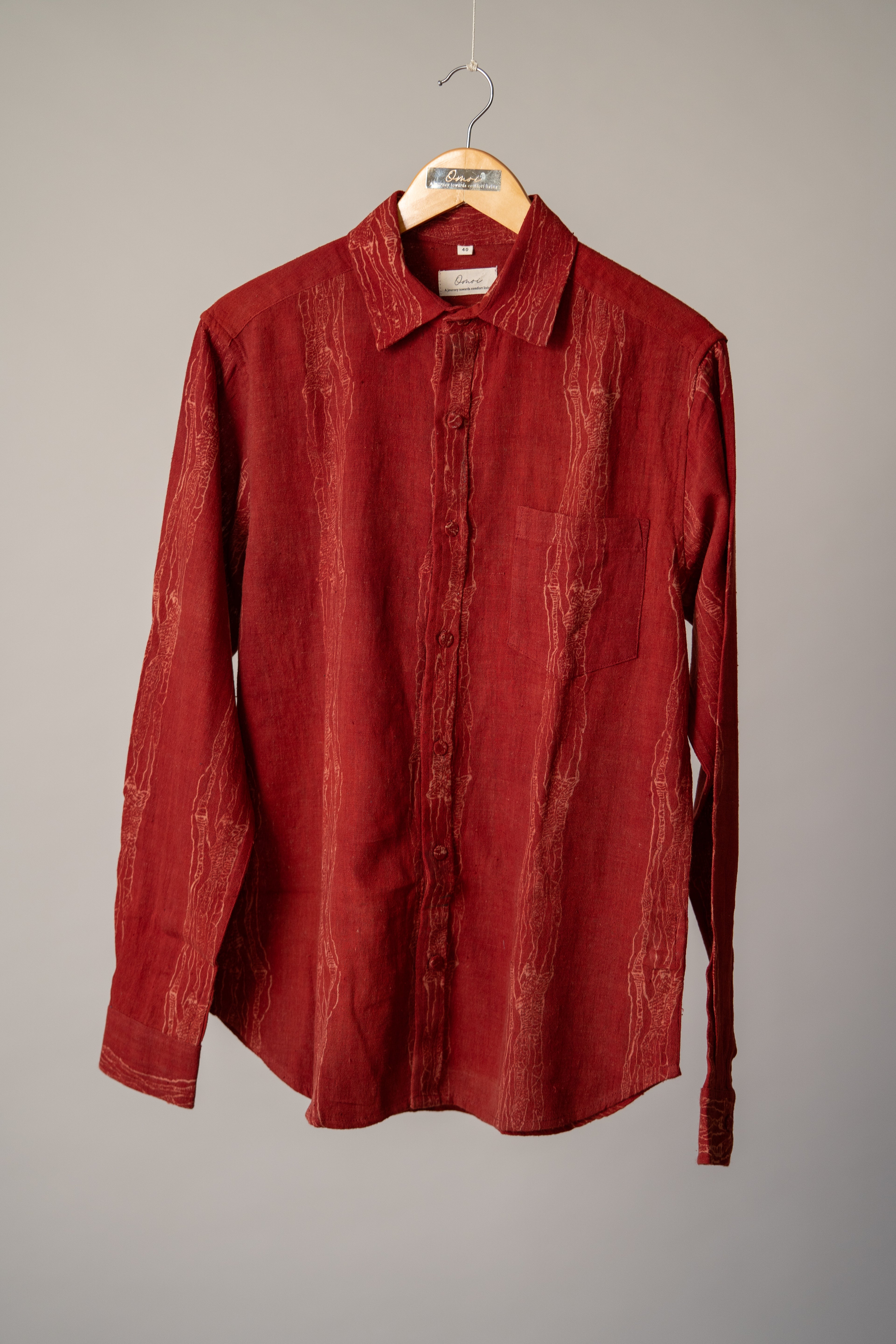Red Full Sleeves Mens Kala Cotton Shirt