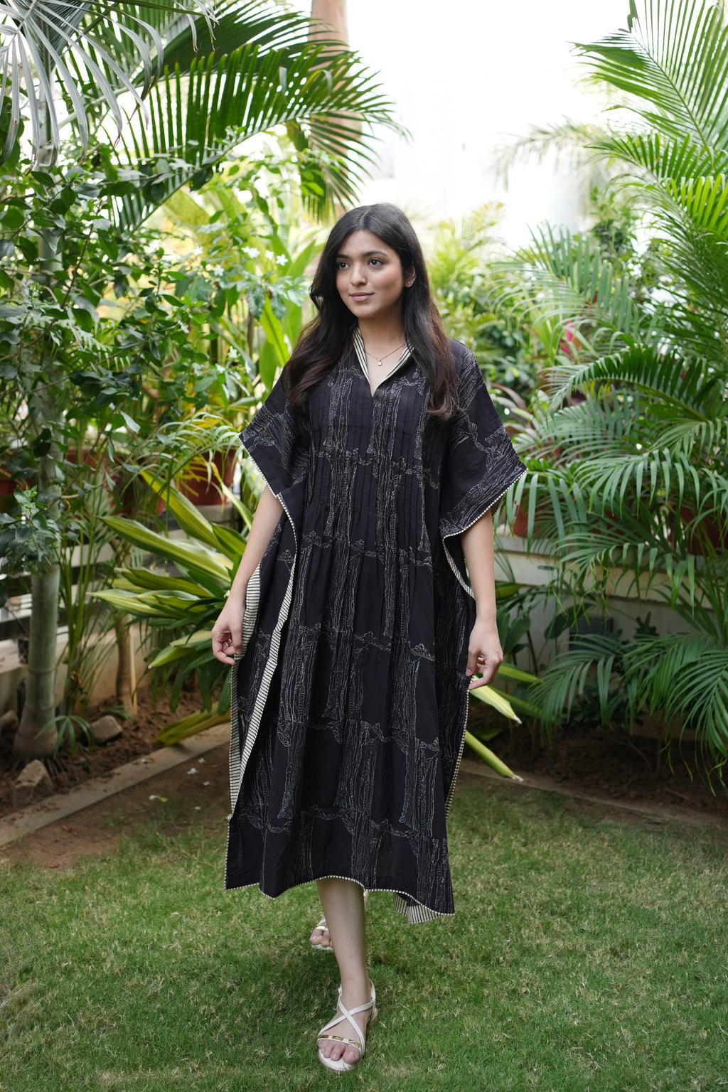 Black V Neck Cotton Kaftan