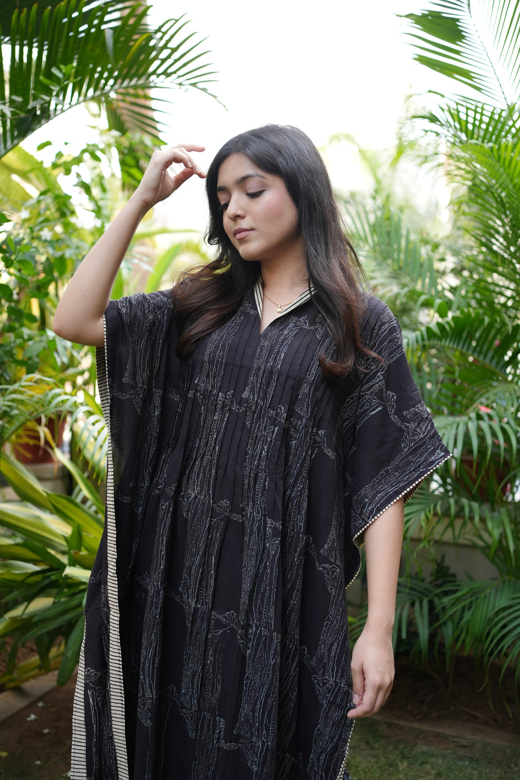 Black V Neck Cotton Kaftan