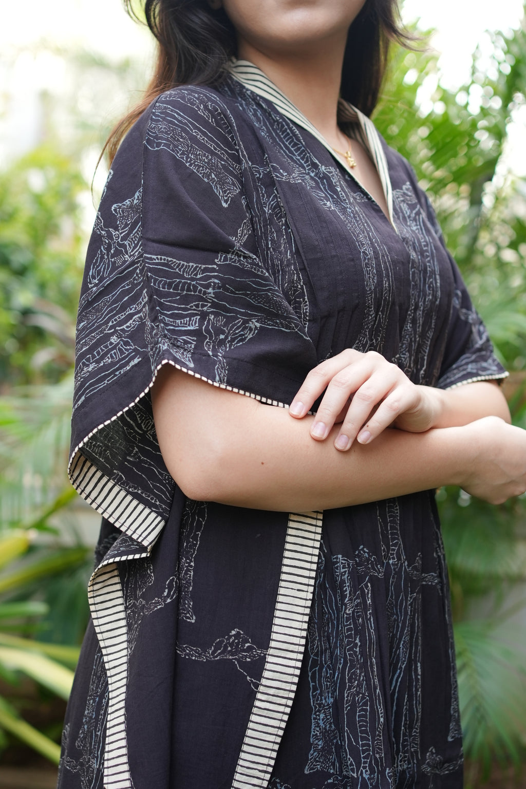 Black V Neck Cotton Kaftan