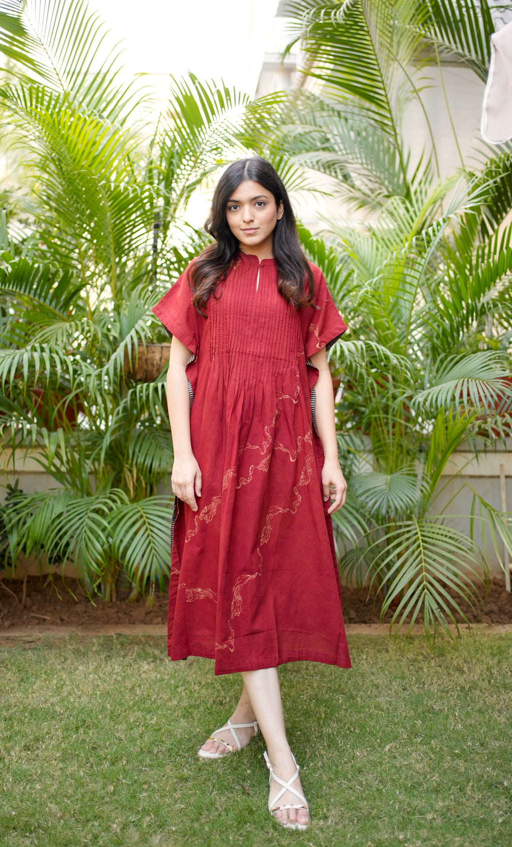 Red Mandarin Cotton Kaftan