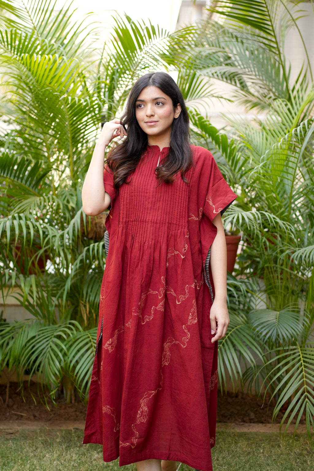 Red Mandarin Cotton Kaftan