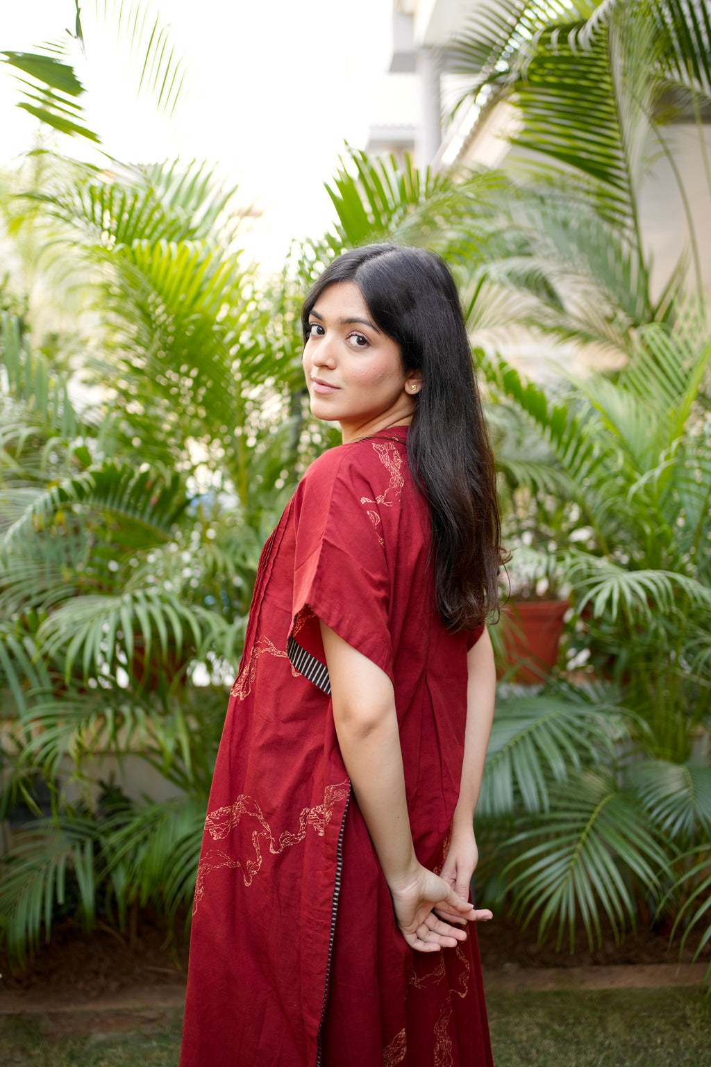 Red Mandarin Cotton Kaftan