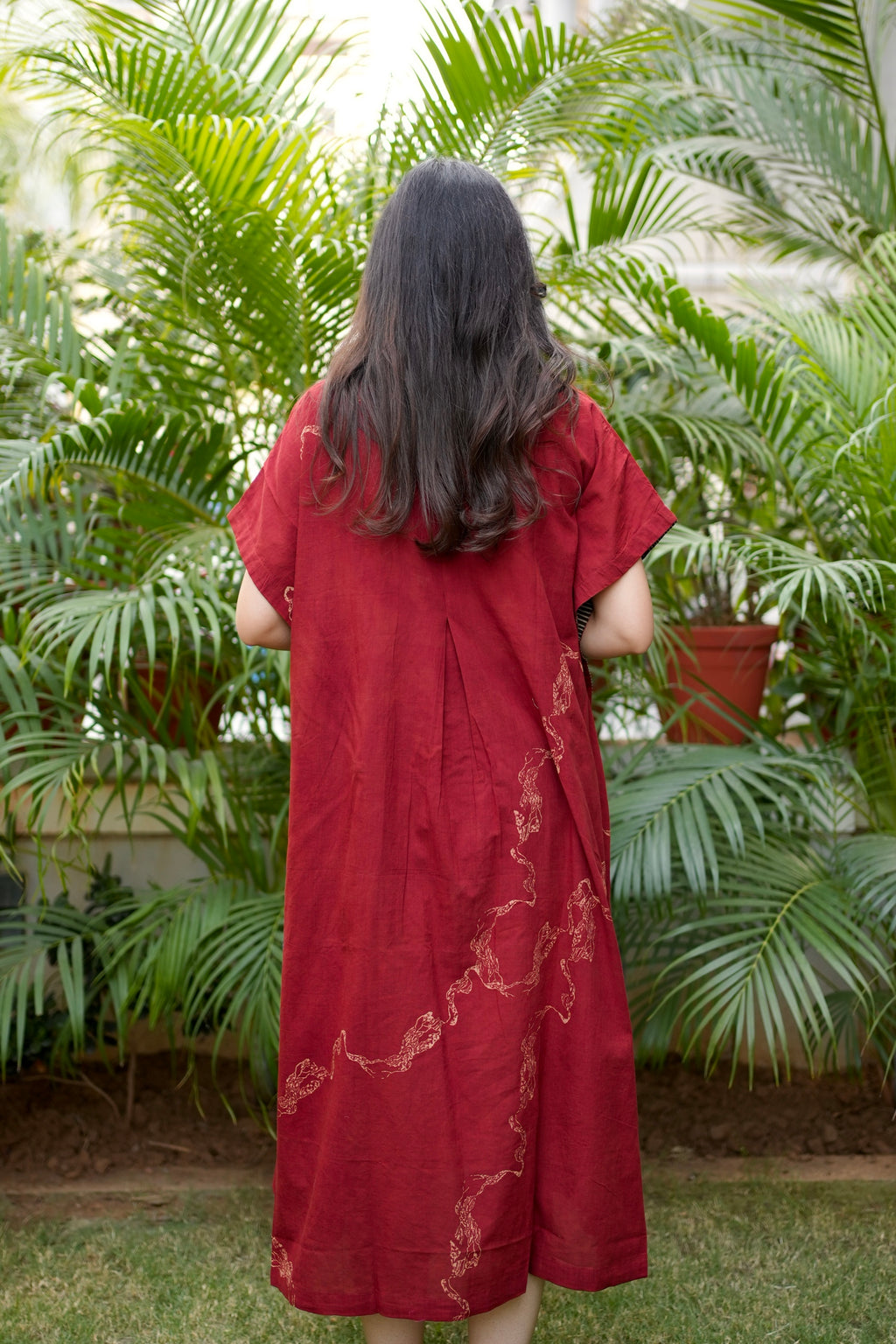 Red Mandarin Cotton Kaftan