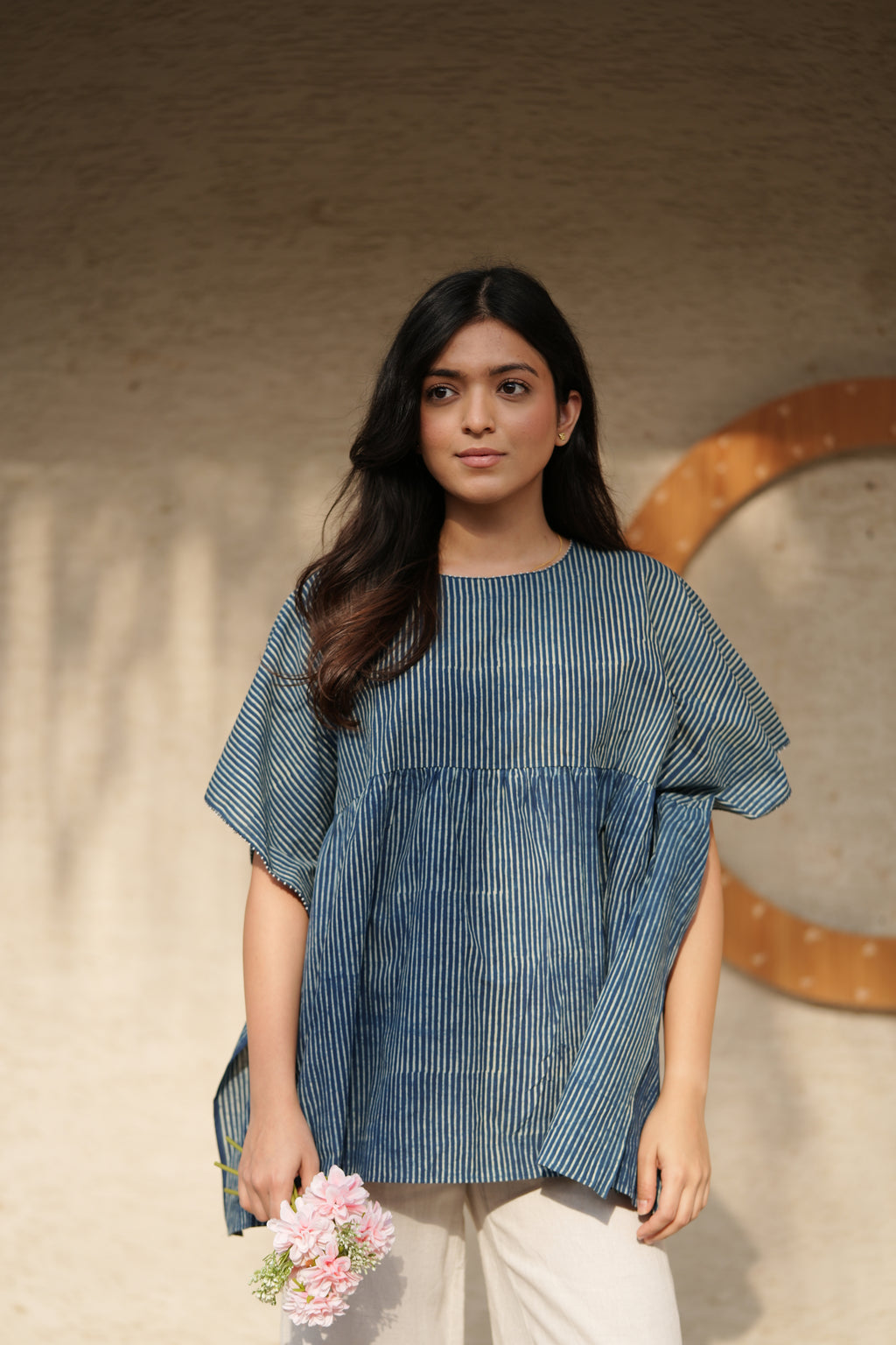 Indigo Embroidered Short Cotton Kaftan