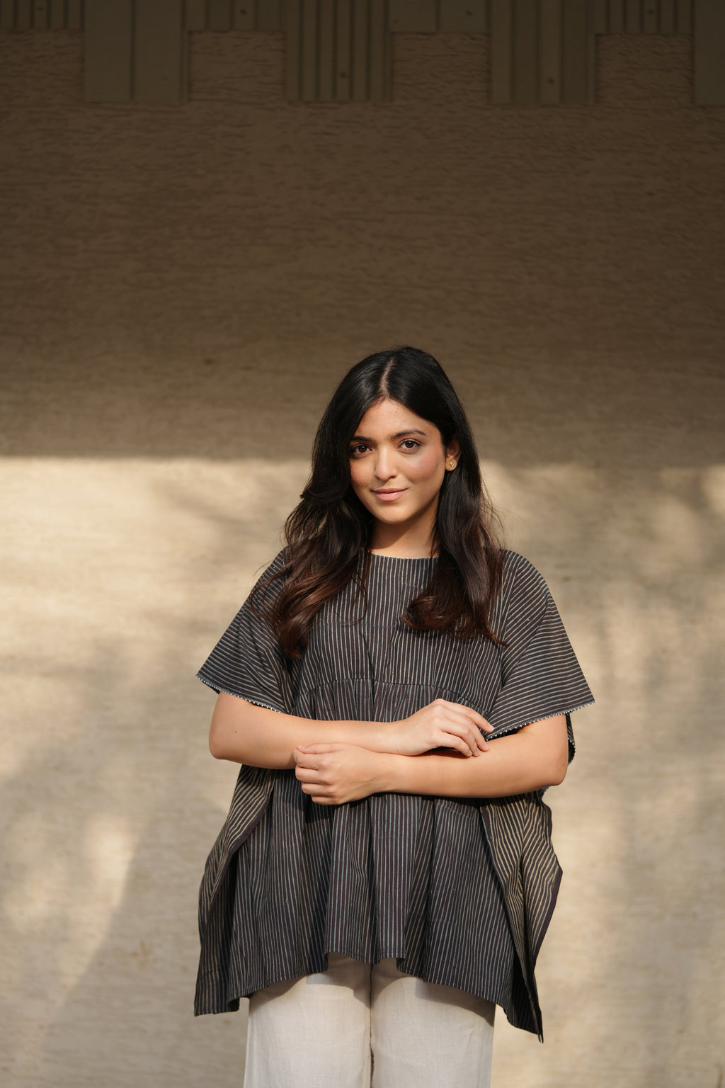 Black & Indigo Embroidered Short Cotton Kaftan