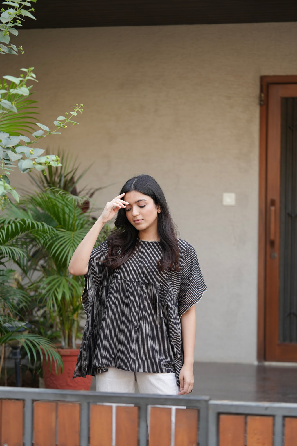 Black & White Embroidered Short Cotton Kaftan