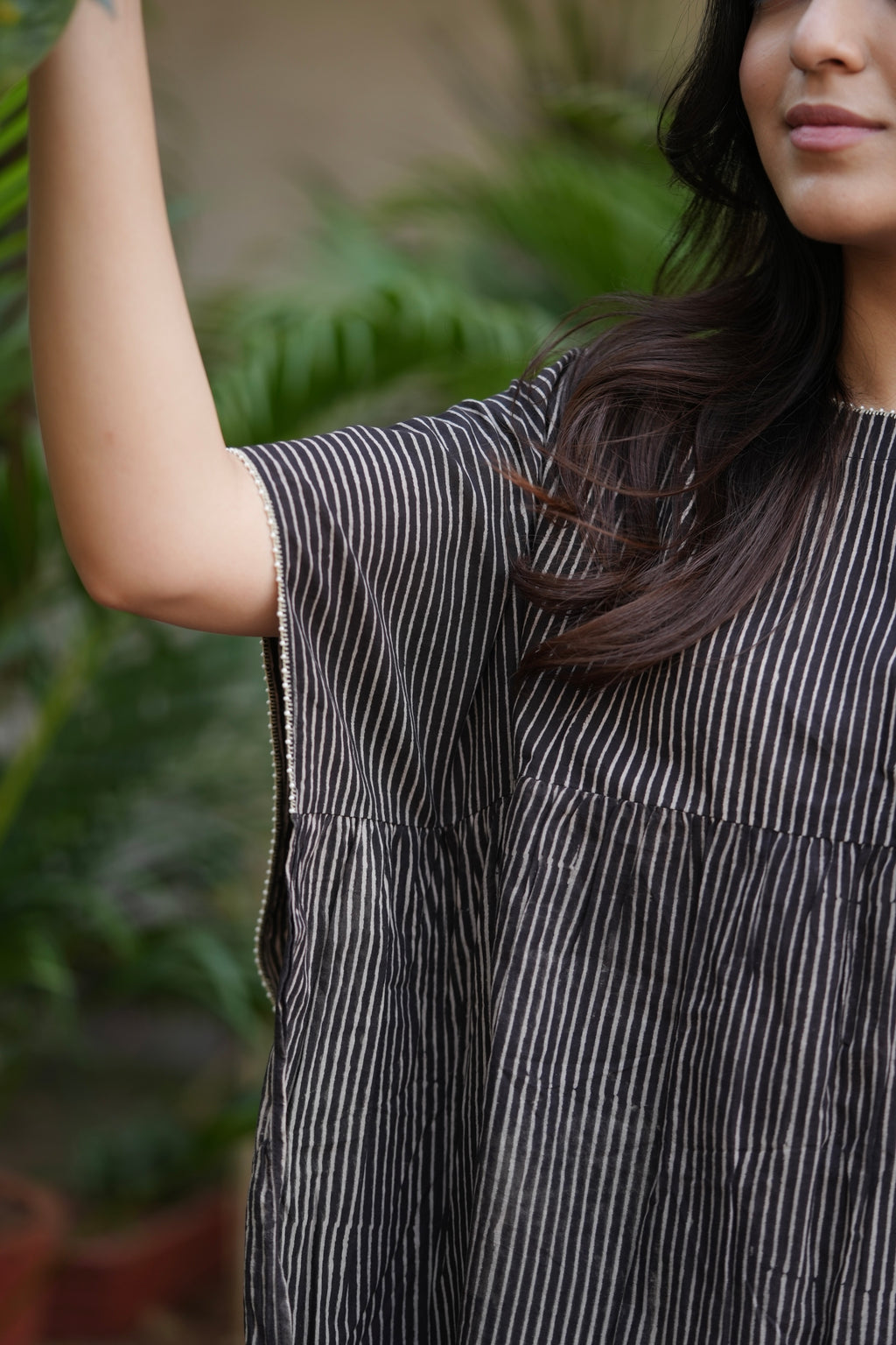Black & White Embroidered Short Cotton Kaftan