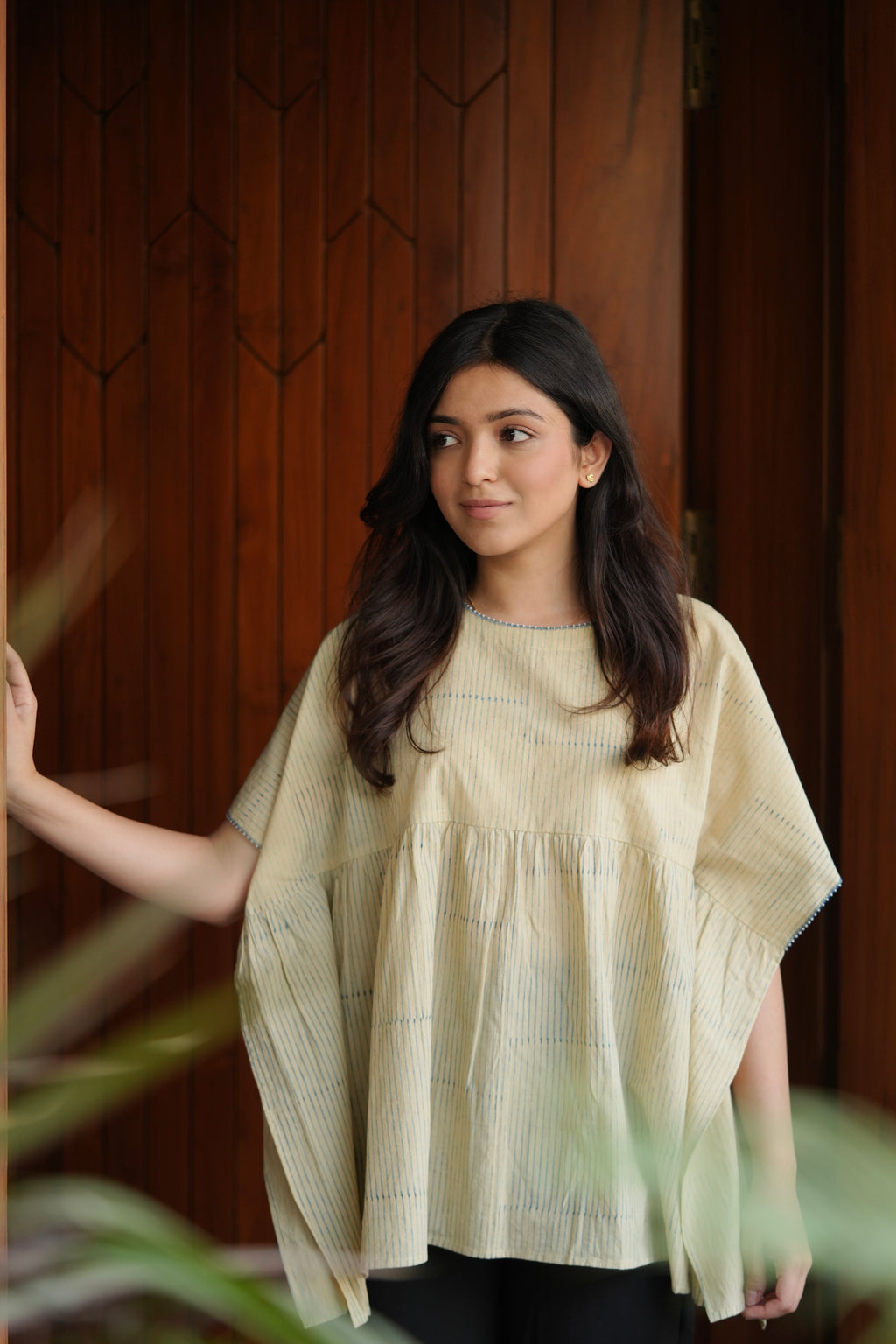 Off White Embroidered Short Cotton Kaftan