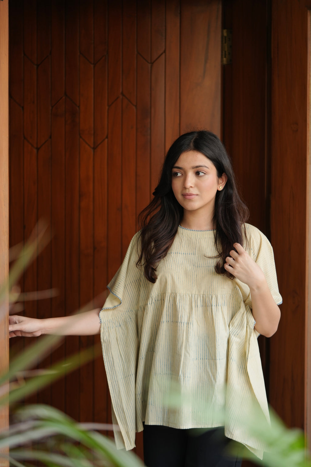 Off White Embroidered Short Cotton Kaftan