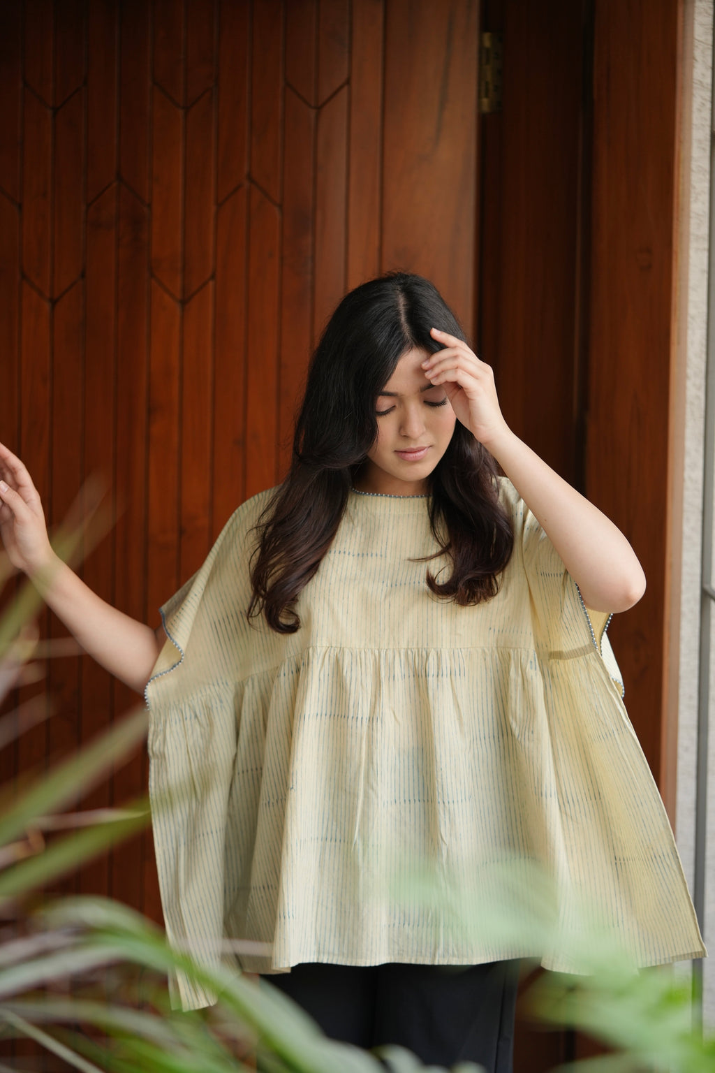 Off White Embroidered Short Cotton Kaftan