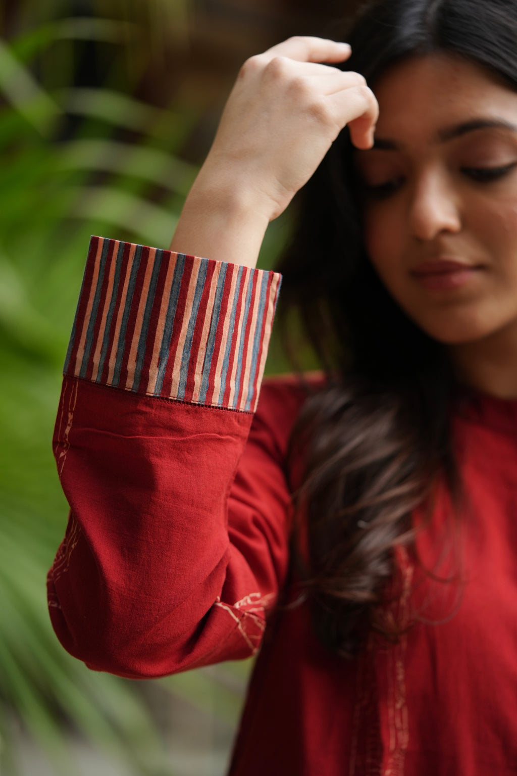 Red Mandarin Collar Cotton Kurta
