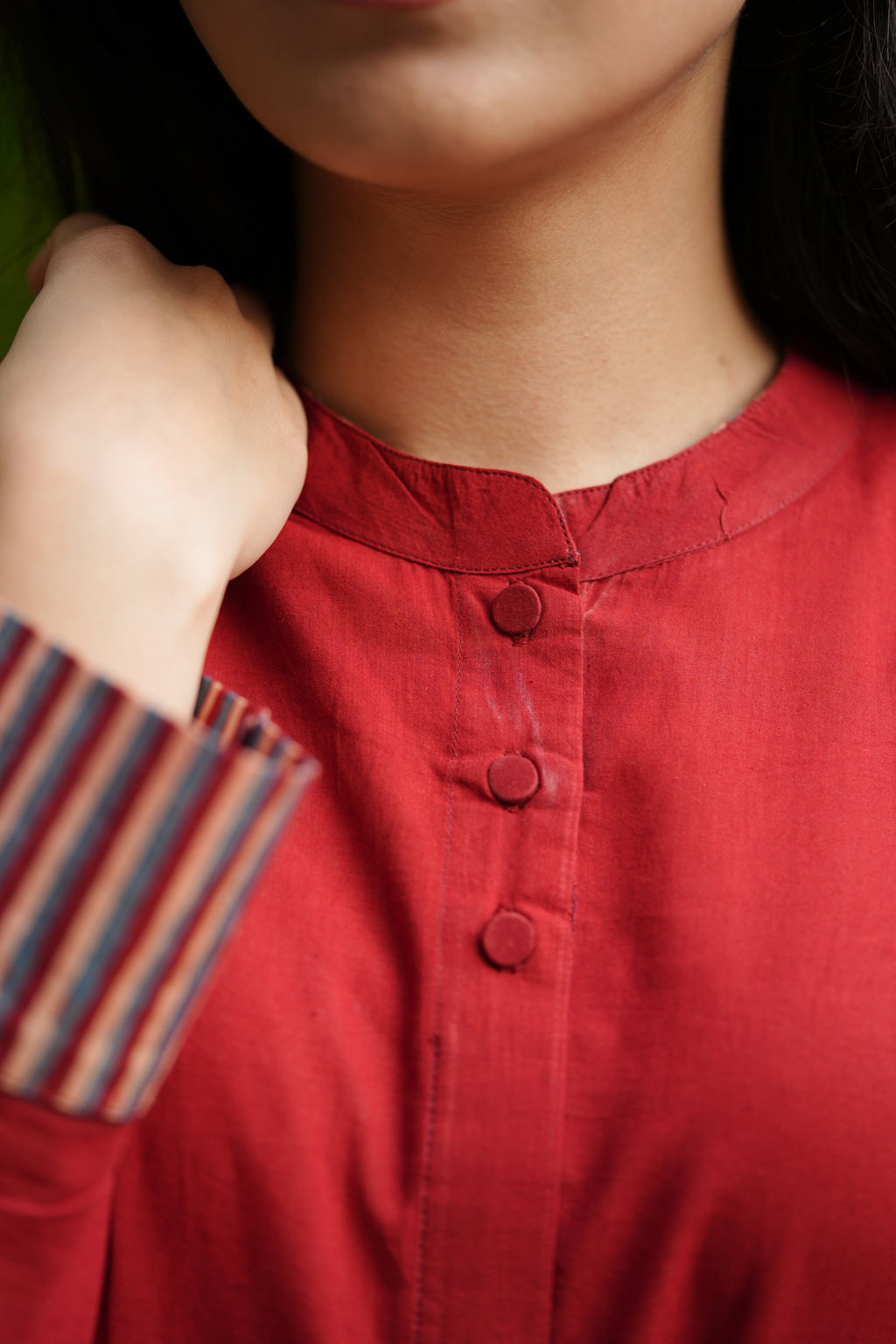 Red Mandarin Collar Cotton Kurta