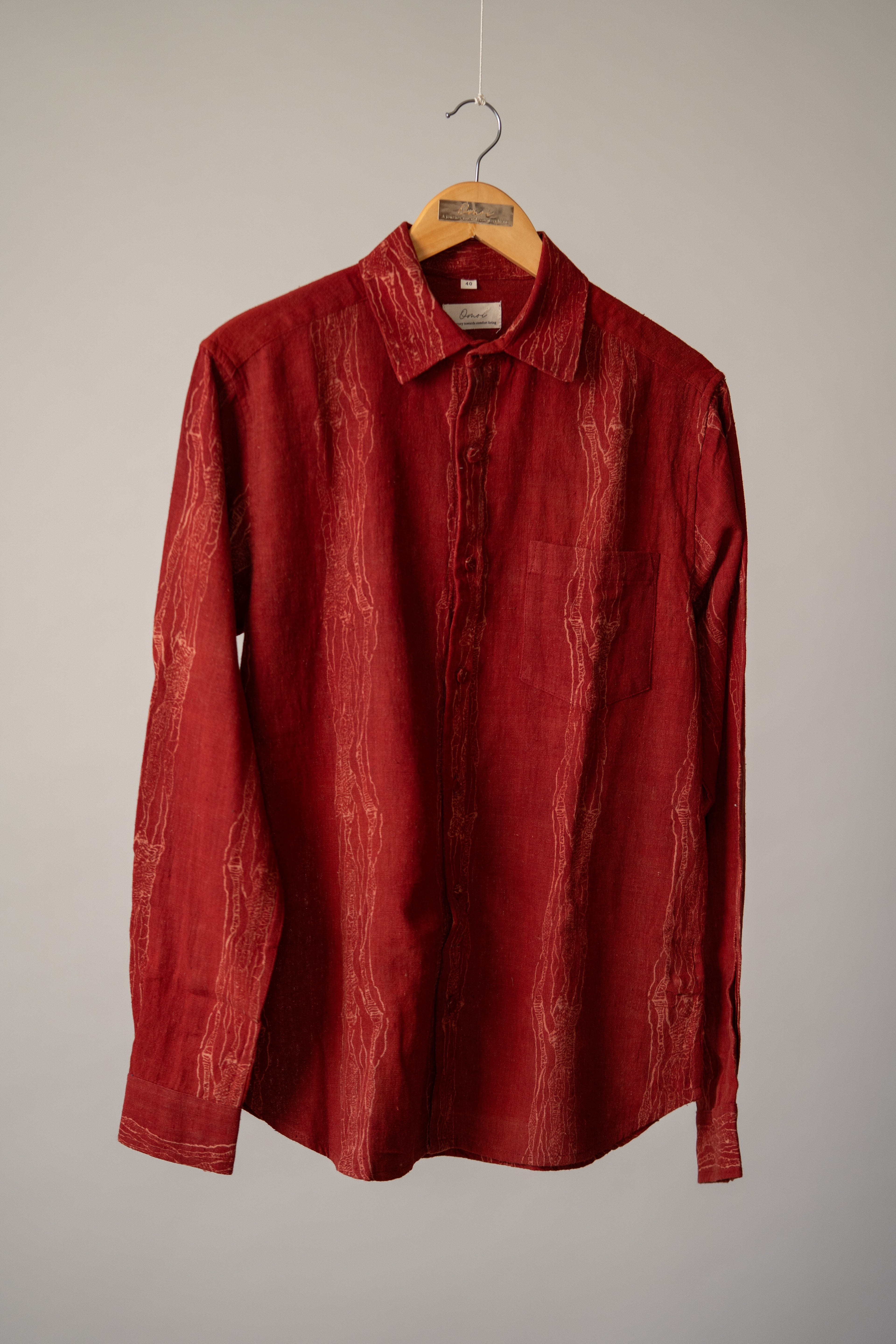 Red Full Sleeves Mens Kala Cotton Shirt