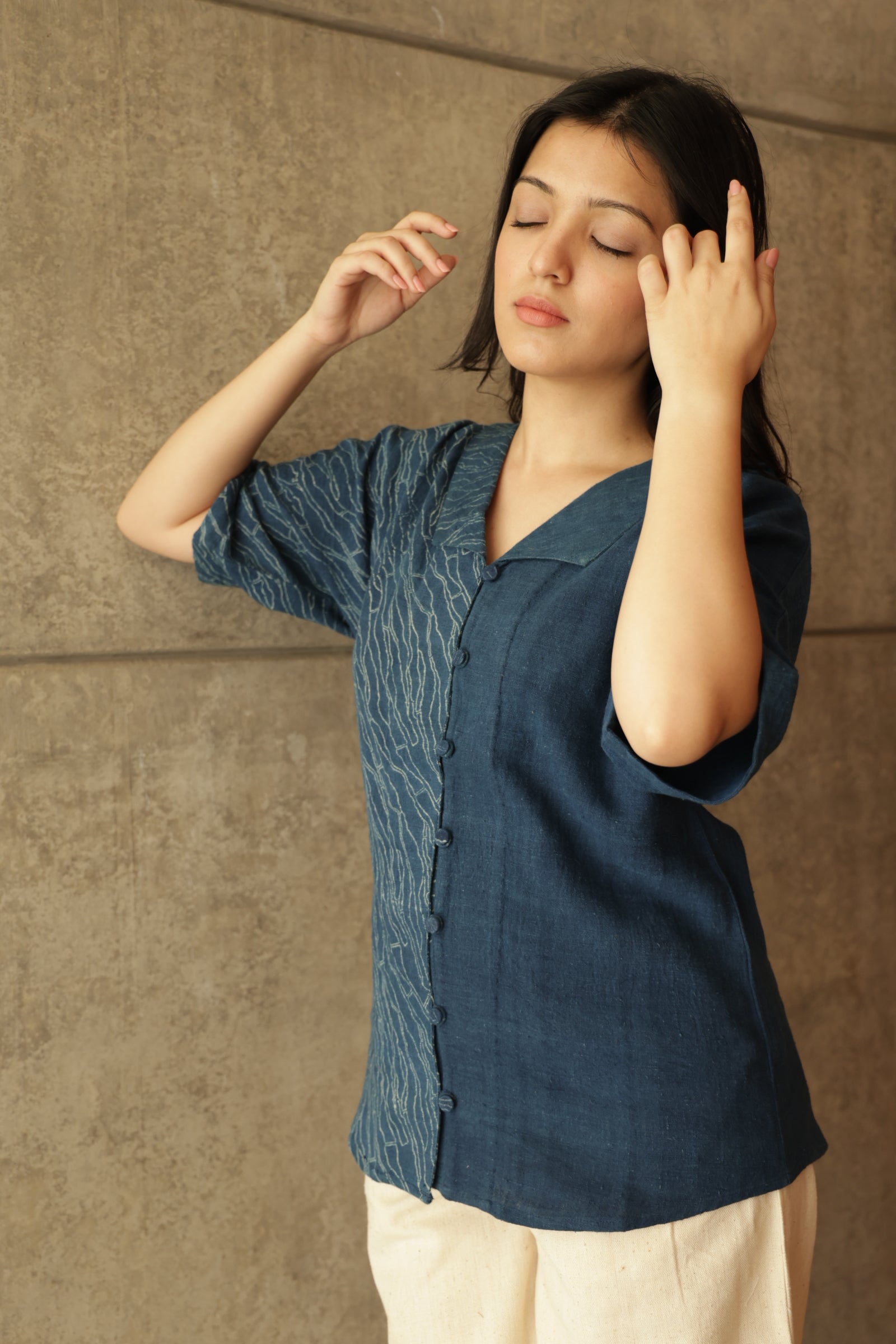 Indigo Chelsea Collar Kala Cotton Top