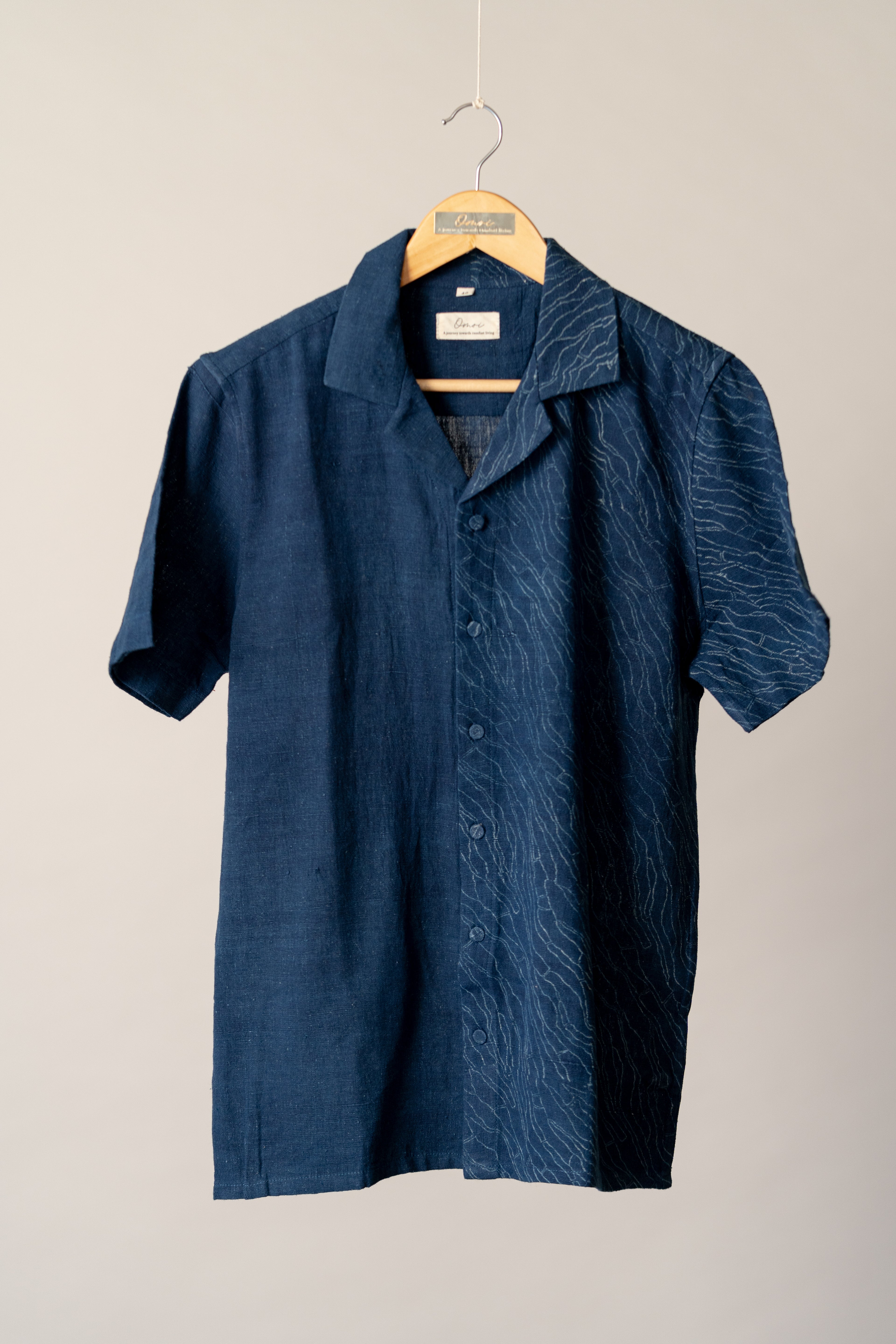 Indigo Notched Collar Mens Kala Cotton Shirt