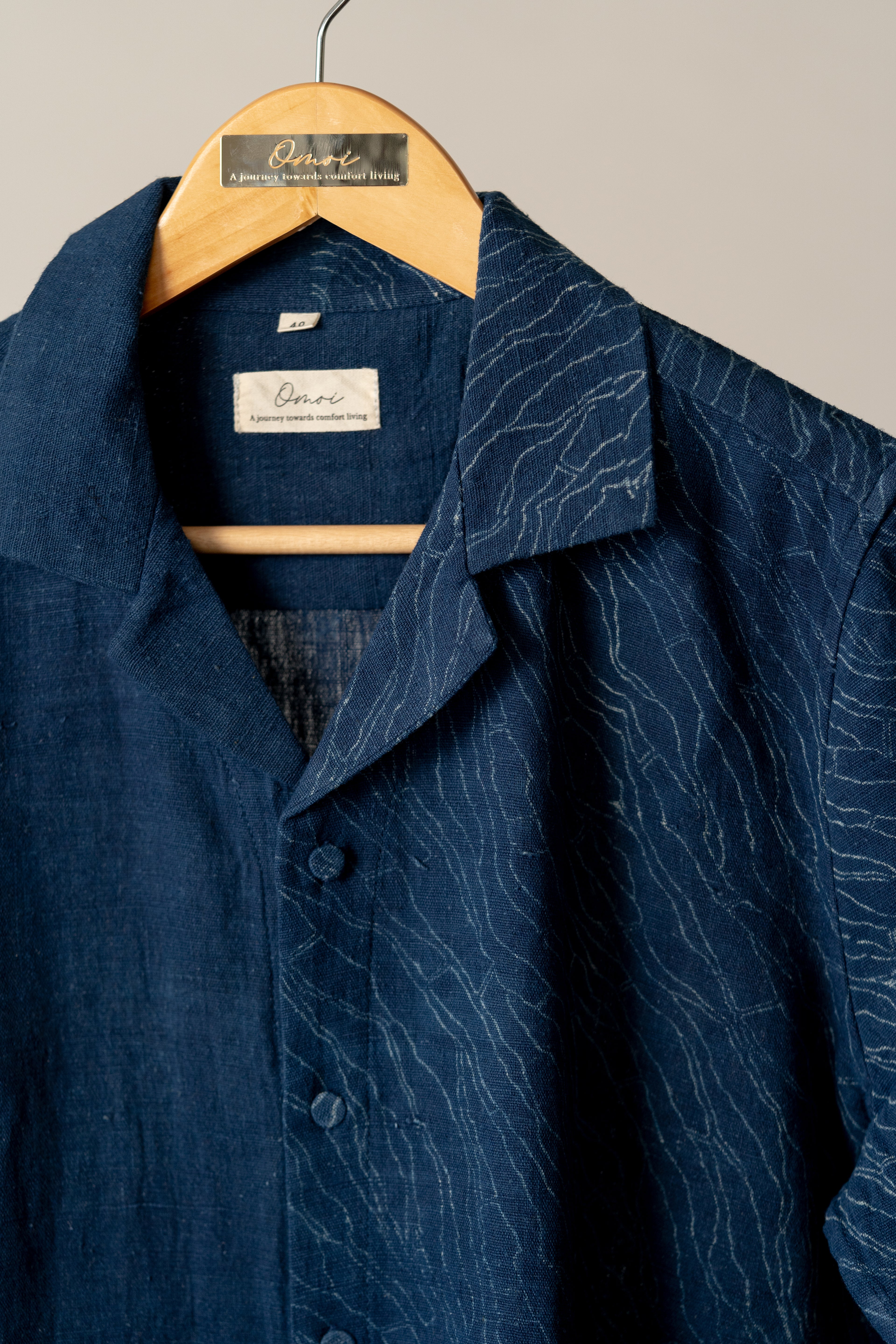 Indigo Notched Collar Mens Kala Cotton Shirt