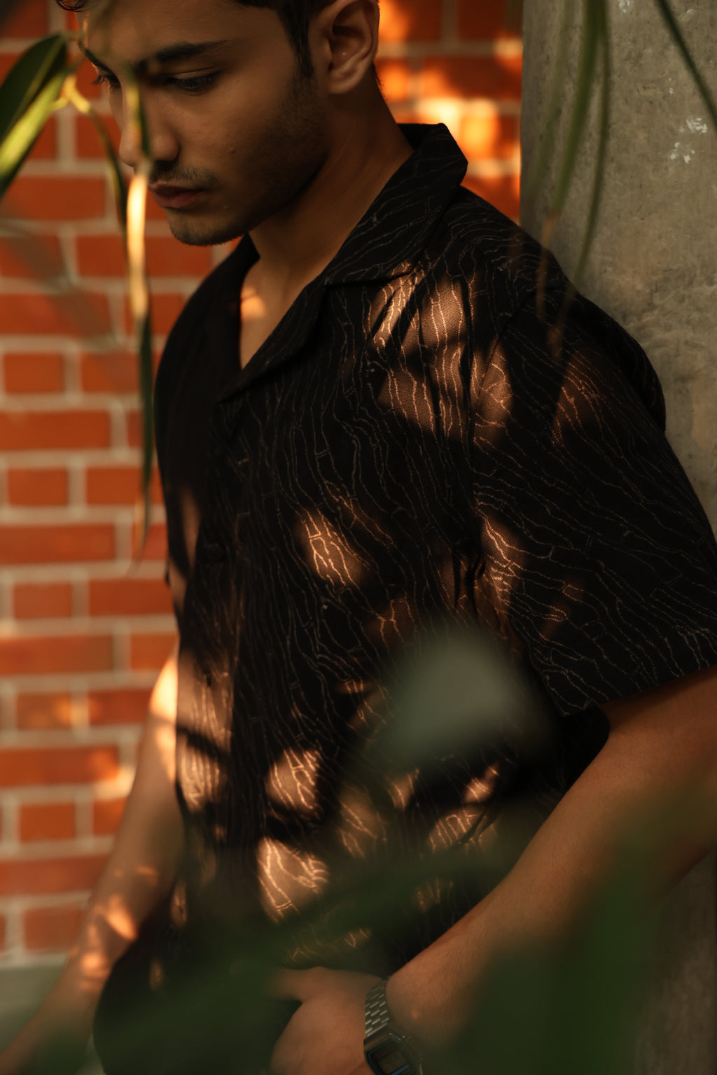 Black Notched Collar Mens Kala Cotton Shirt